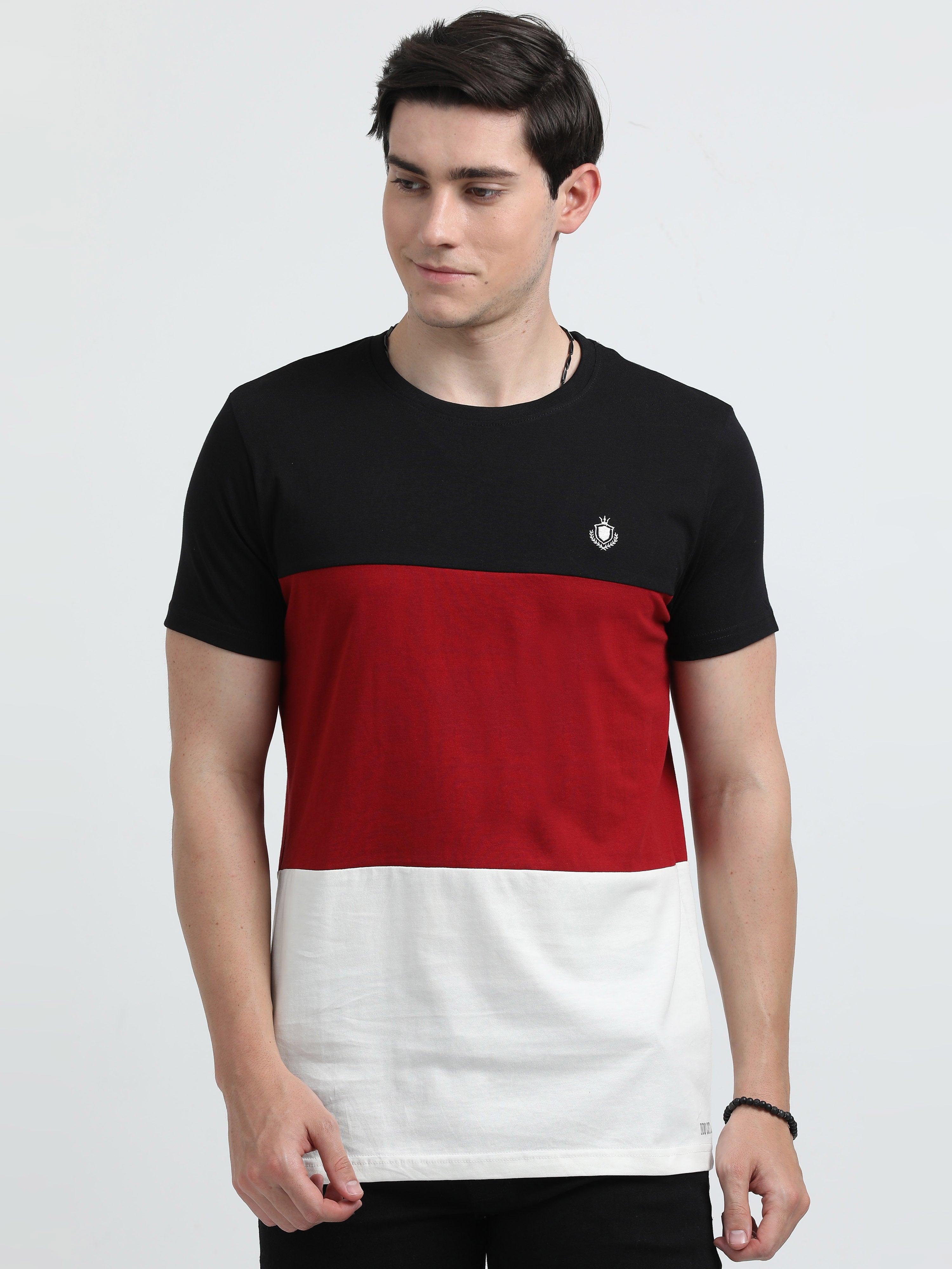 Indo Cotton Men's Color Blocked Crew Neck T-Shirt