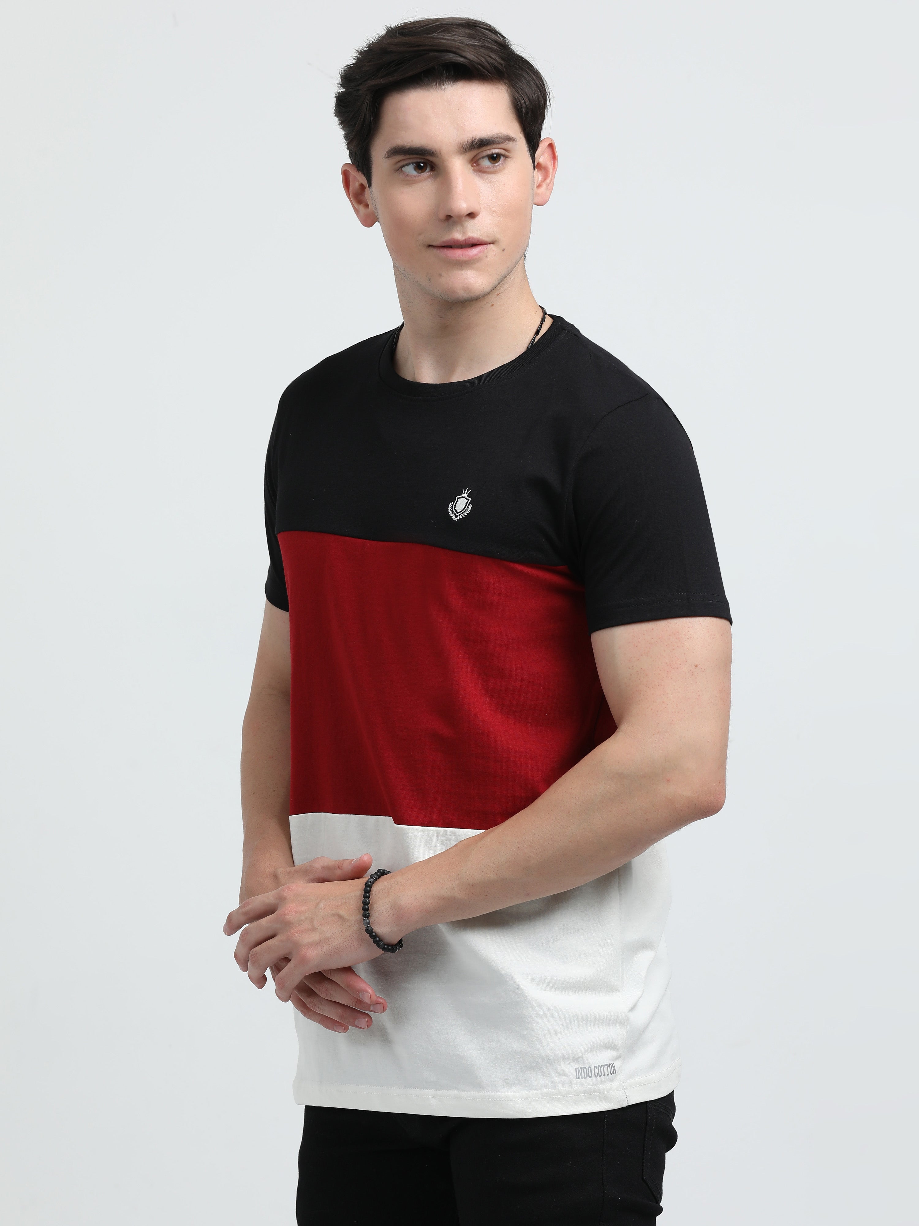 Indo Cotton Men's Color Blocked Crew Neck T-Shirt