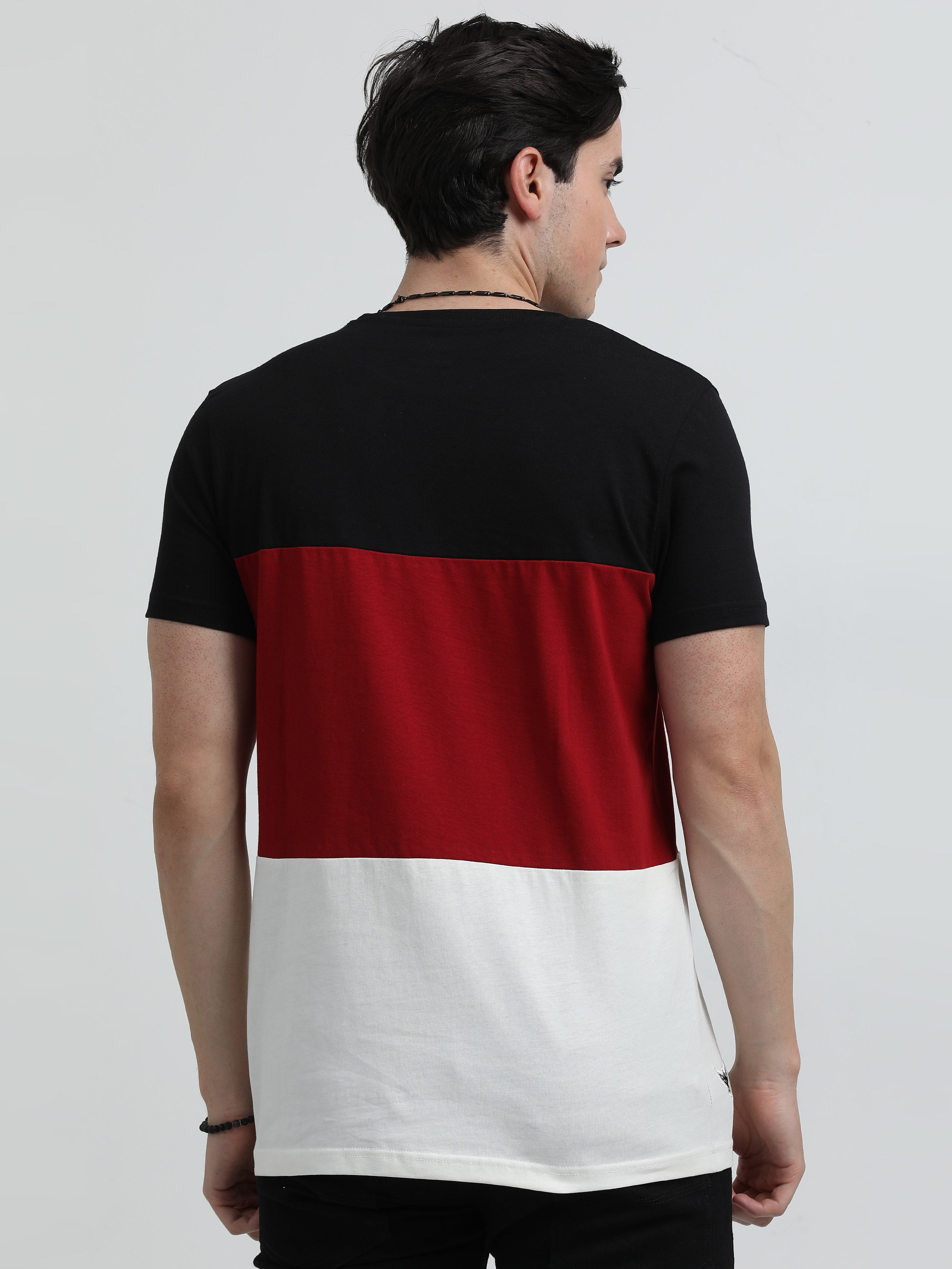Indo Cotton Men's Color Blocked Crew Neck T-Shirt