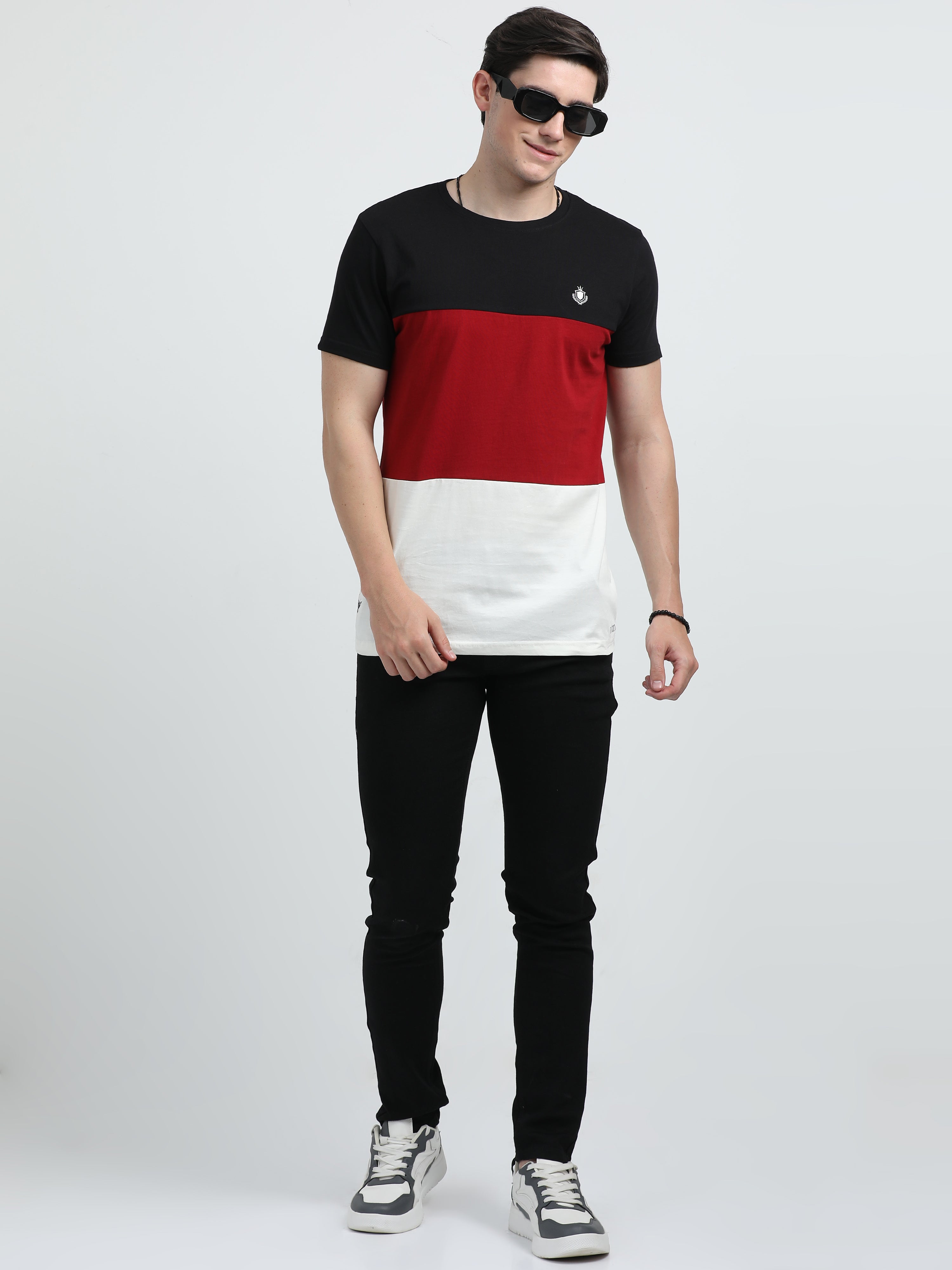Indo Cotton Men's Color Blocked Crew Neck T-Shirt