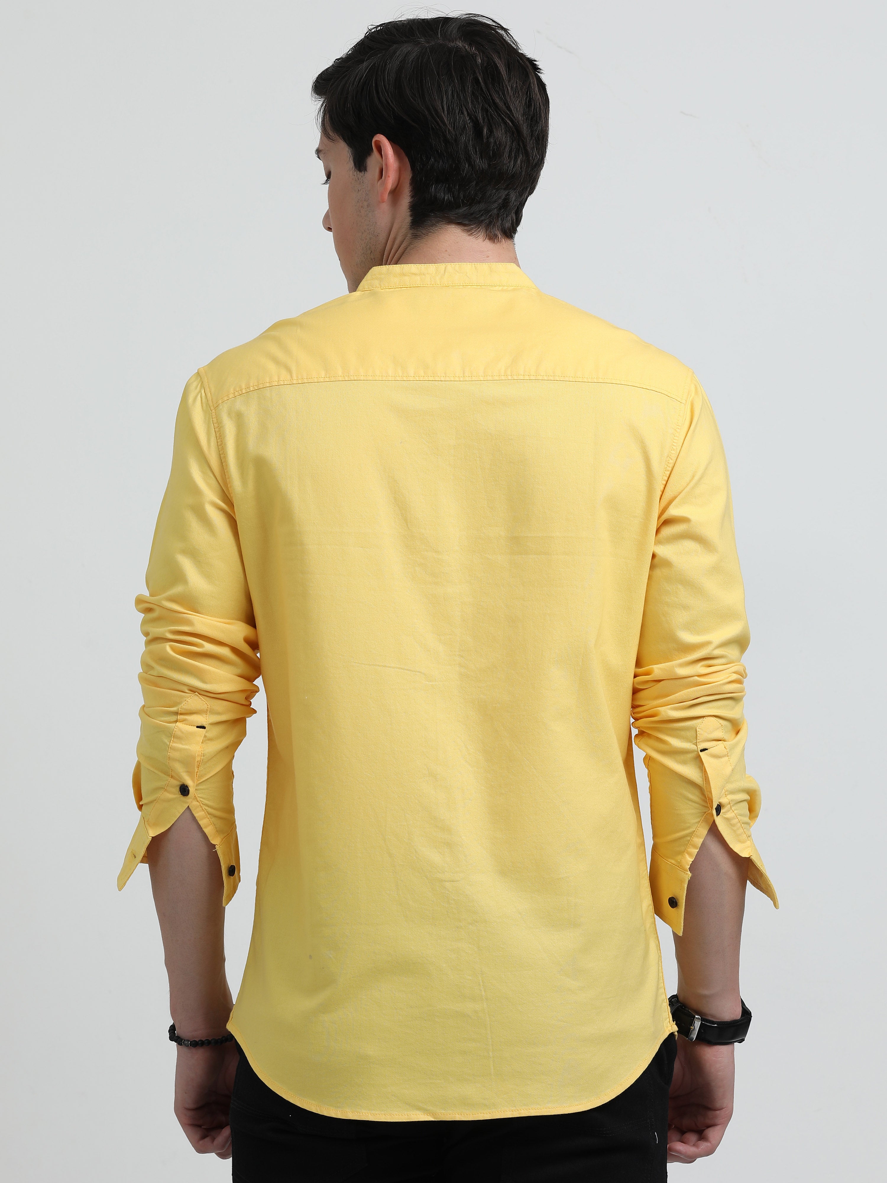 Indo Cotton Men's Mandarin Collar Full Sleeve Solid Casual Shirt