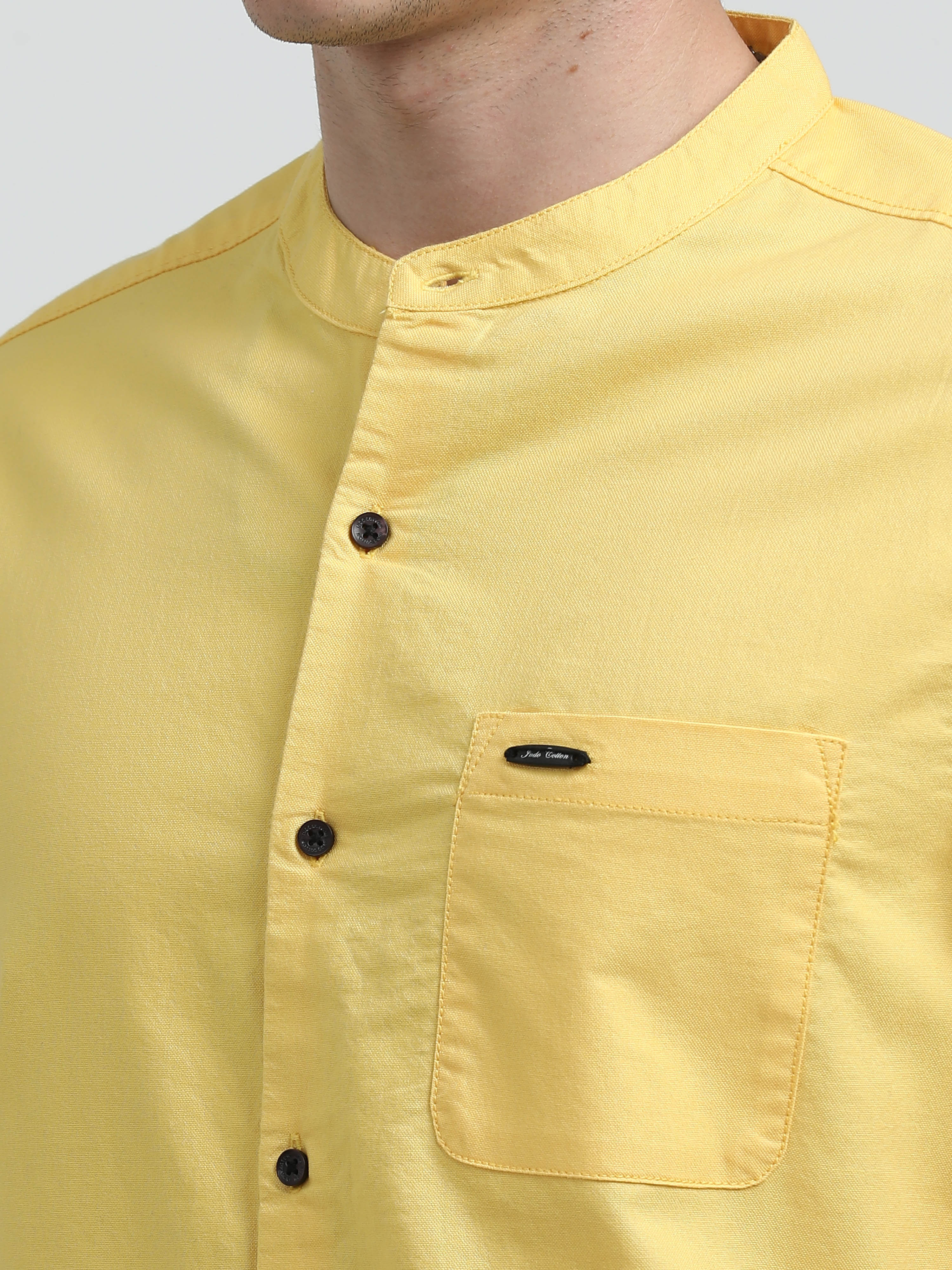 Indo Cotton Men's Mandarin Collar Full Sleeve Solid Casual Shirt
