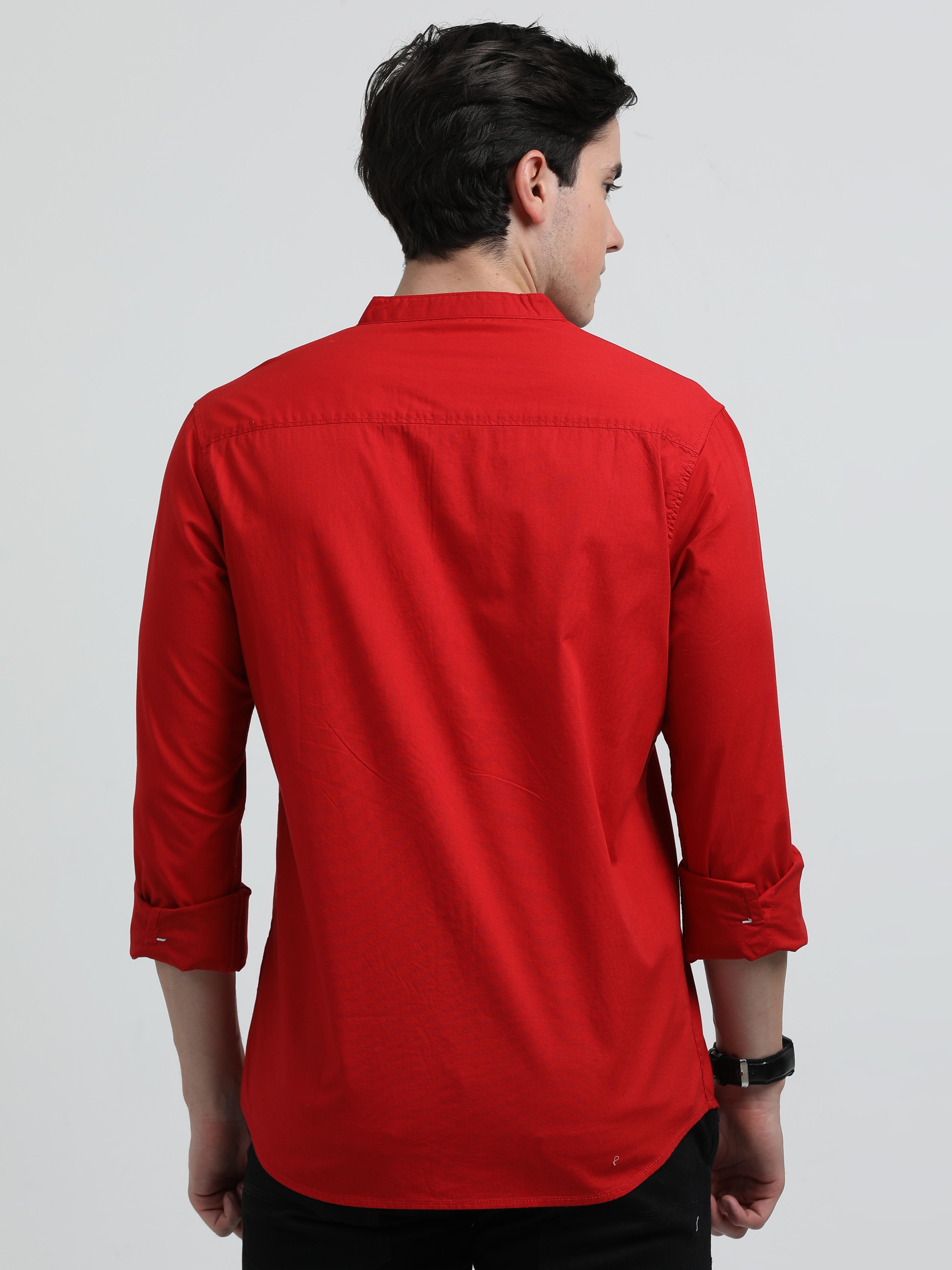 Indo Cotton Men's Mandarin Solid Full Sleeve Casual Shirt