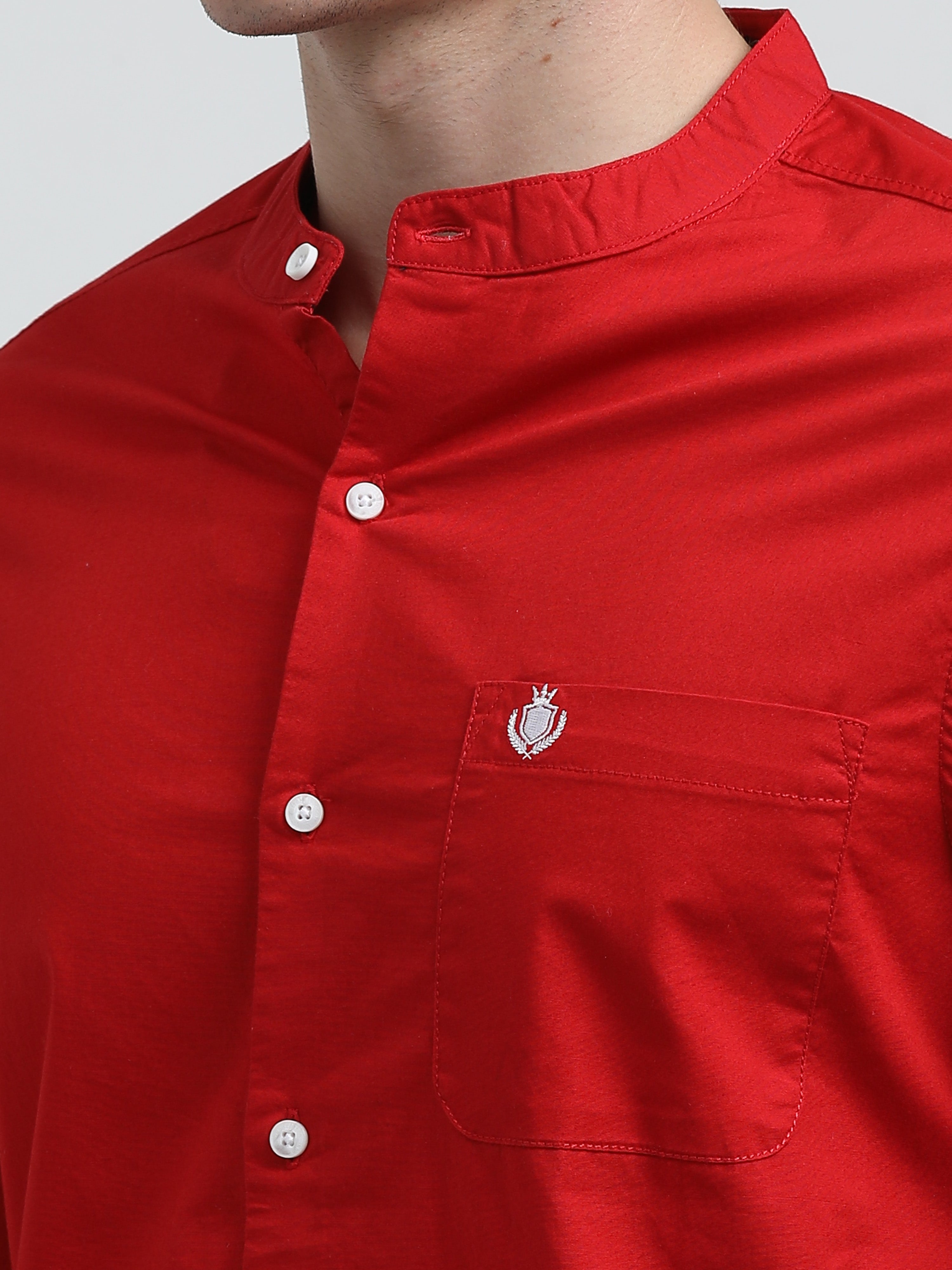 Indo Cotton Men's Mandarin Solid Full Sleeve Casual Shirt