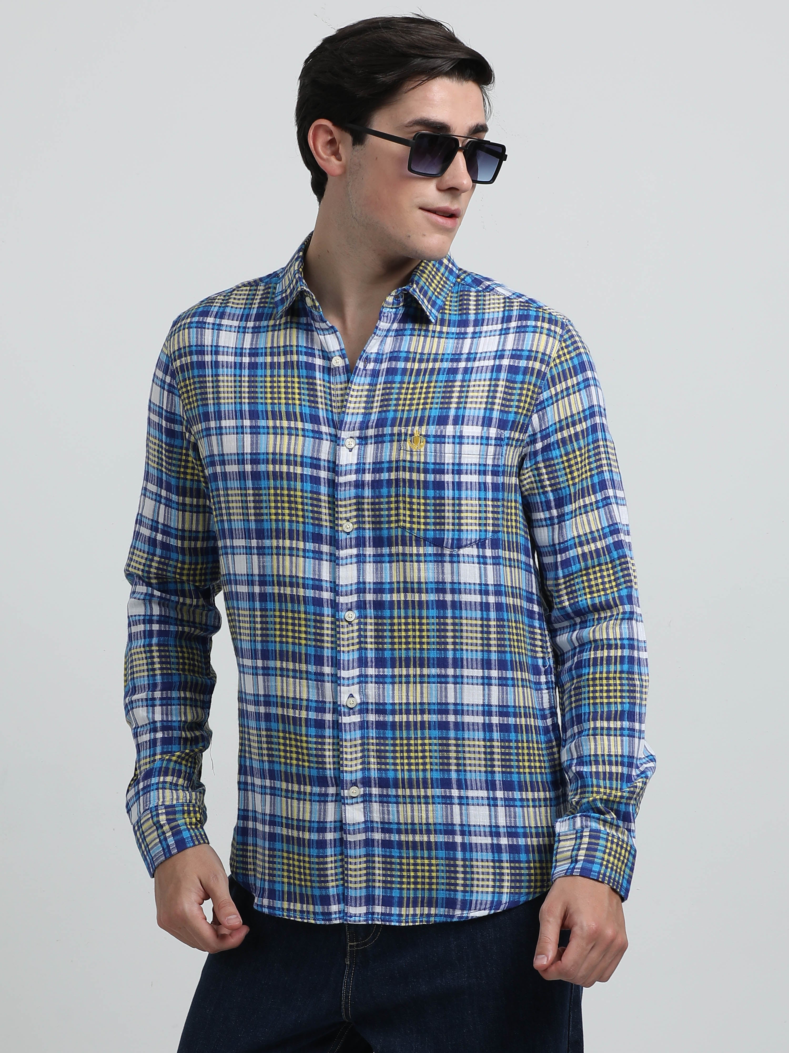 Indo Cotton Men's Checkered Full Sleeve Casual Shirt