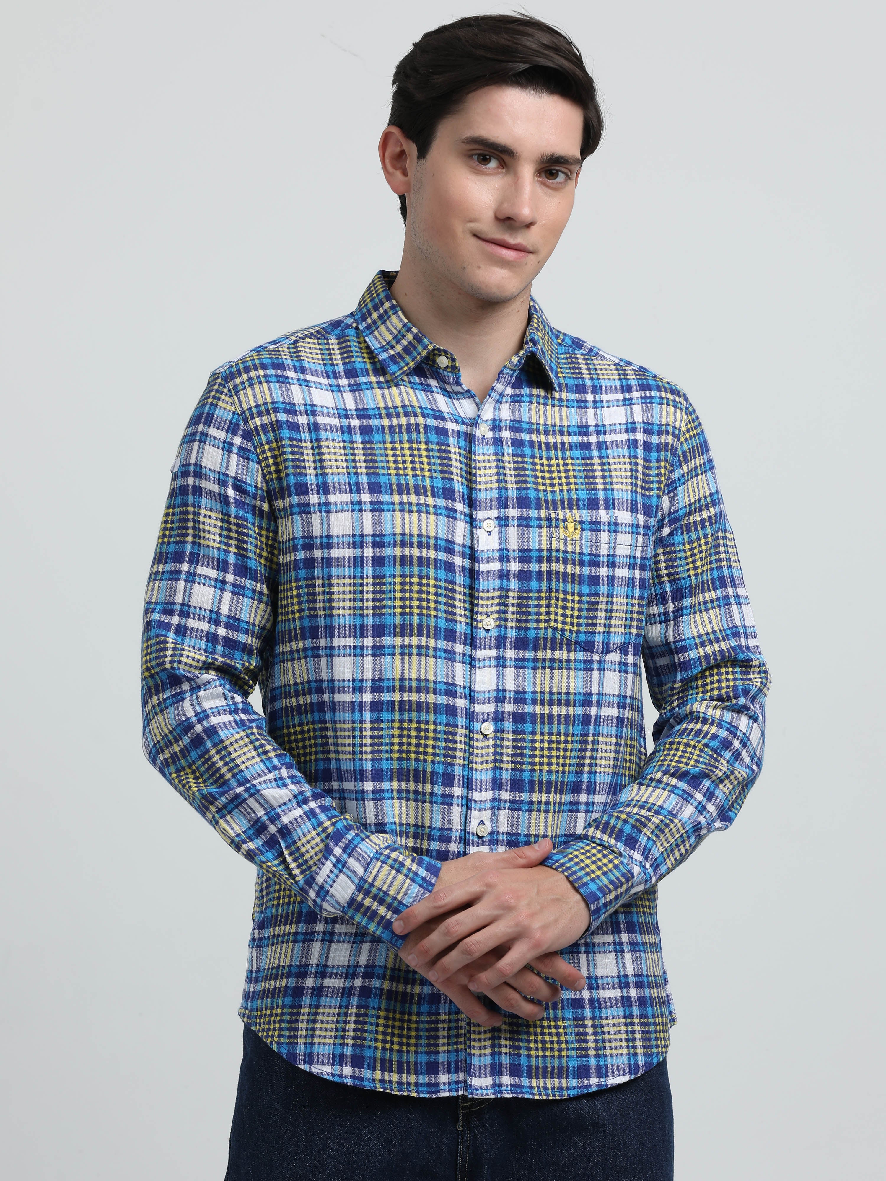 Indo Cotton Men's Checkered Full Sleeve Casual Shirt