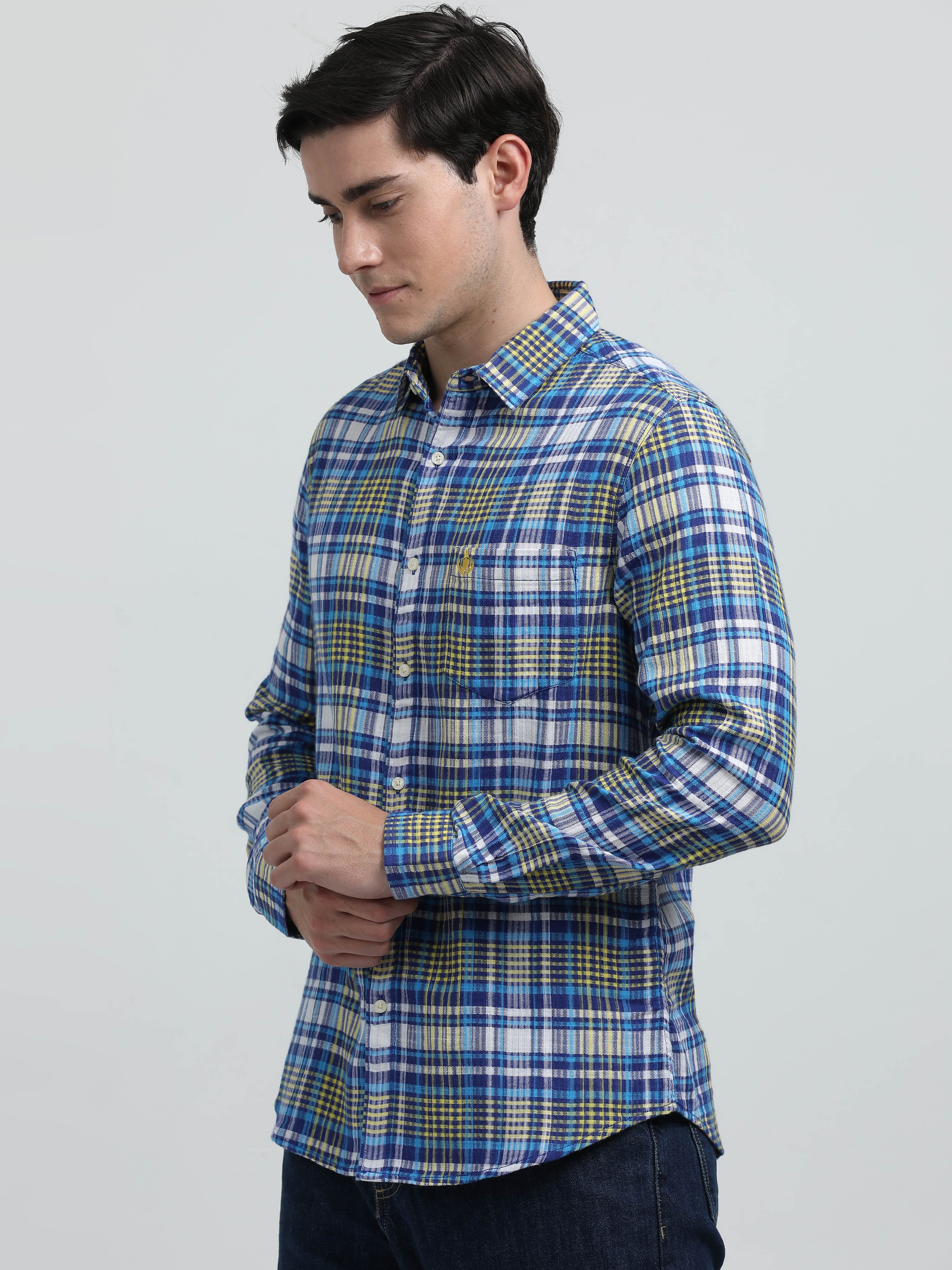 Indo Cotton Men's Checkered Full Sleeve Casual Shirt
