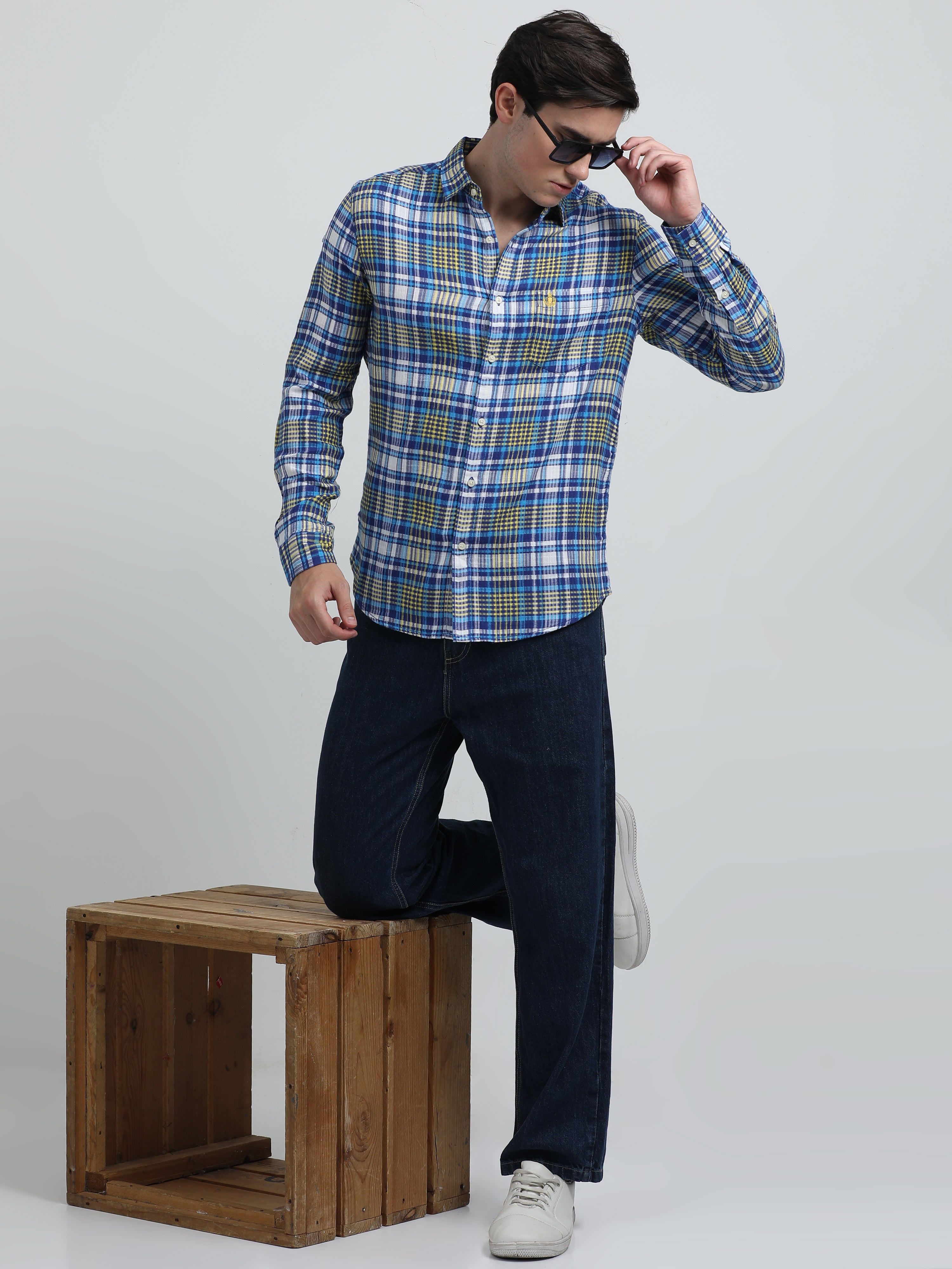 Indo Cotton Men's Checkered Full Sleeve Casual Shirt