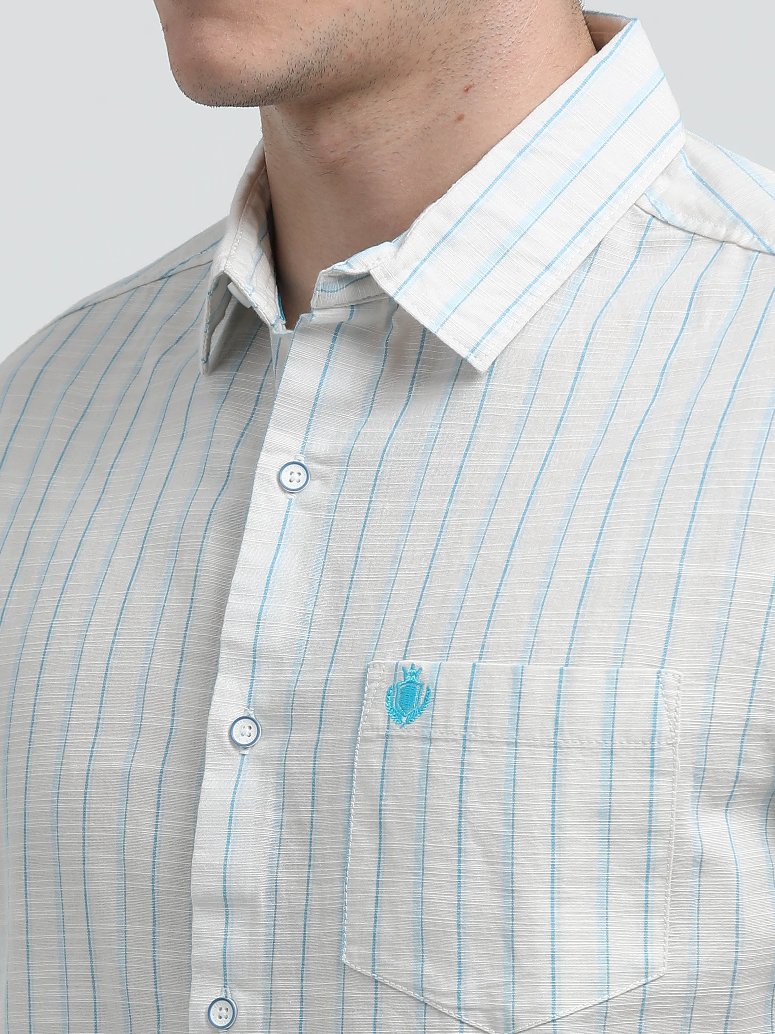 Indo Cotton Men's Half Sleeve Striped Casual Shirt