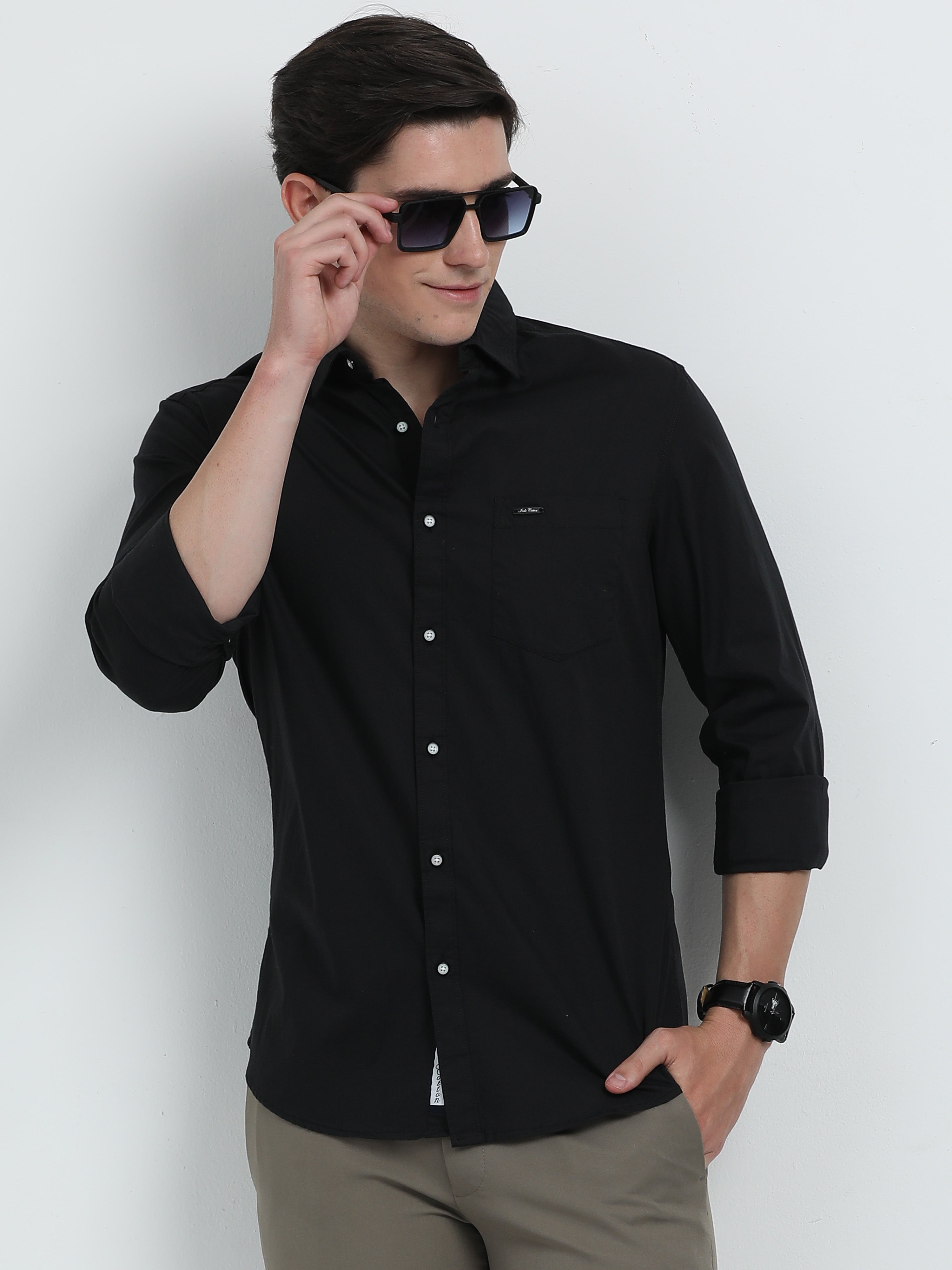 Indo Cotton Men's Solid Full Sleeve Casual Shirt