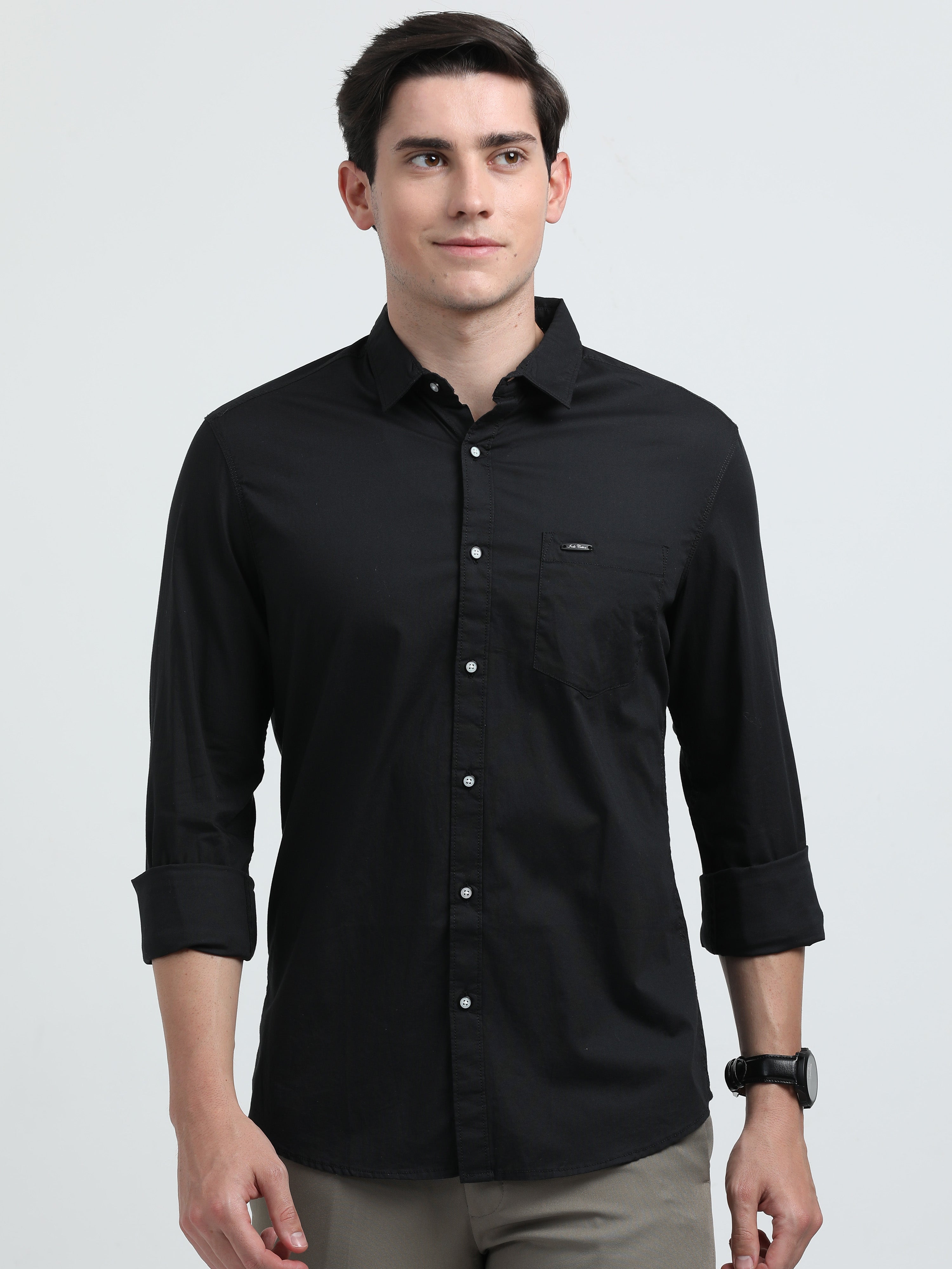 Indo Cotton Men's Solid Full Sleeve Casual Shirt