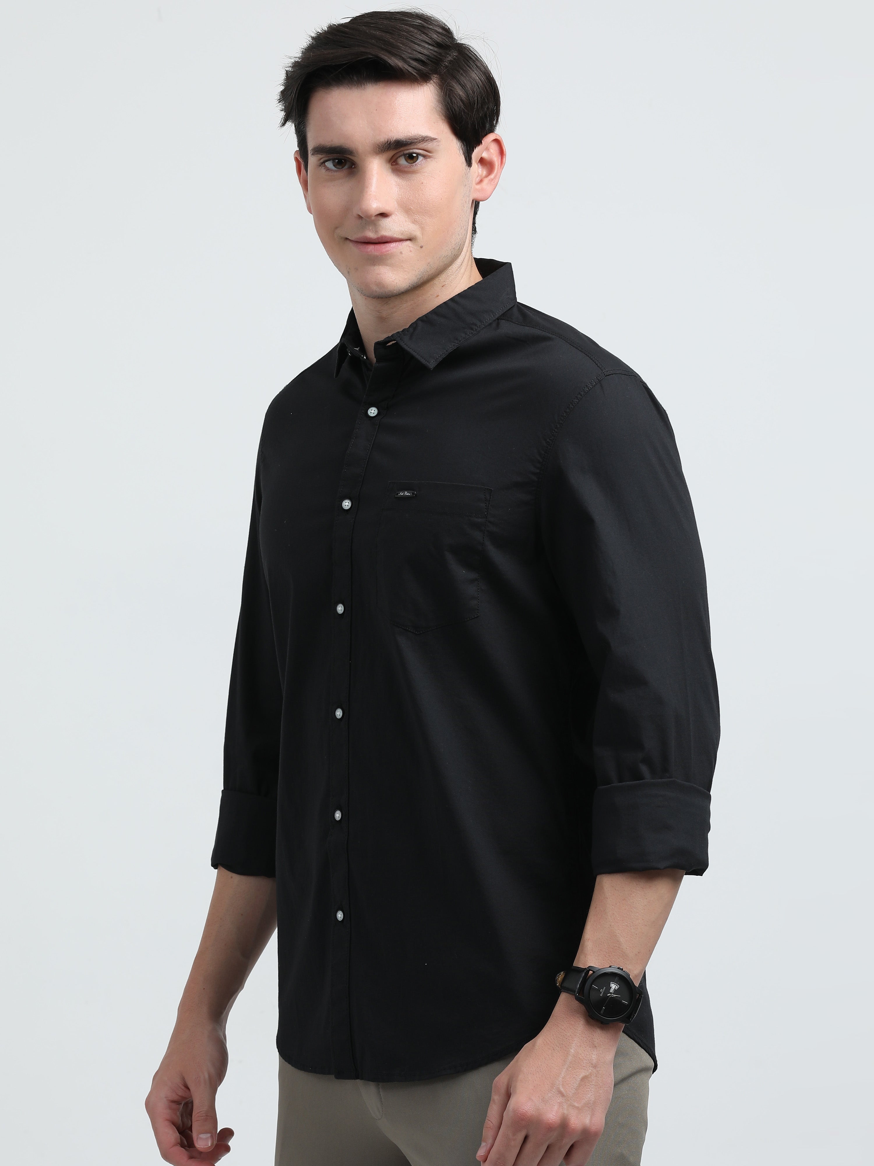 Indo Cotton Men's Solid Full Sleeve Casual Shirt