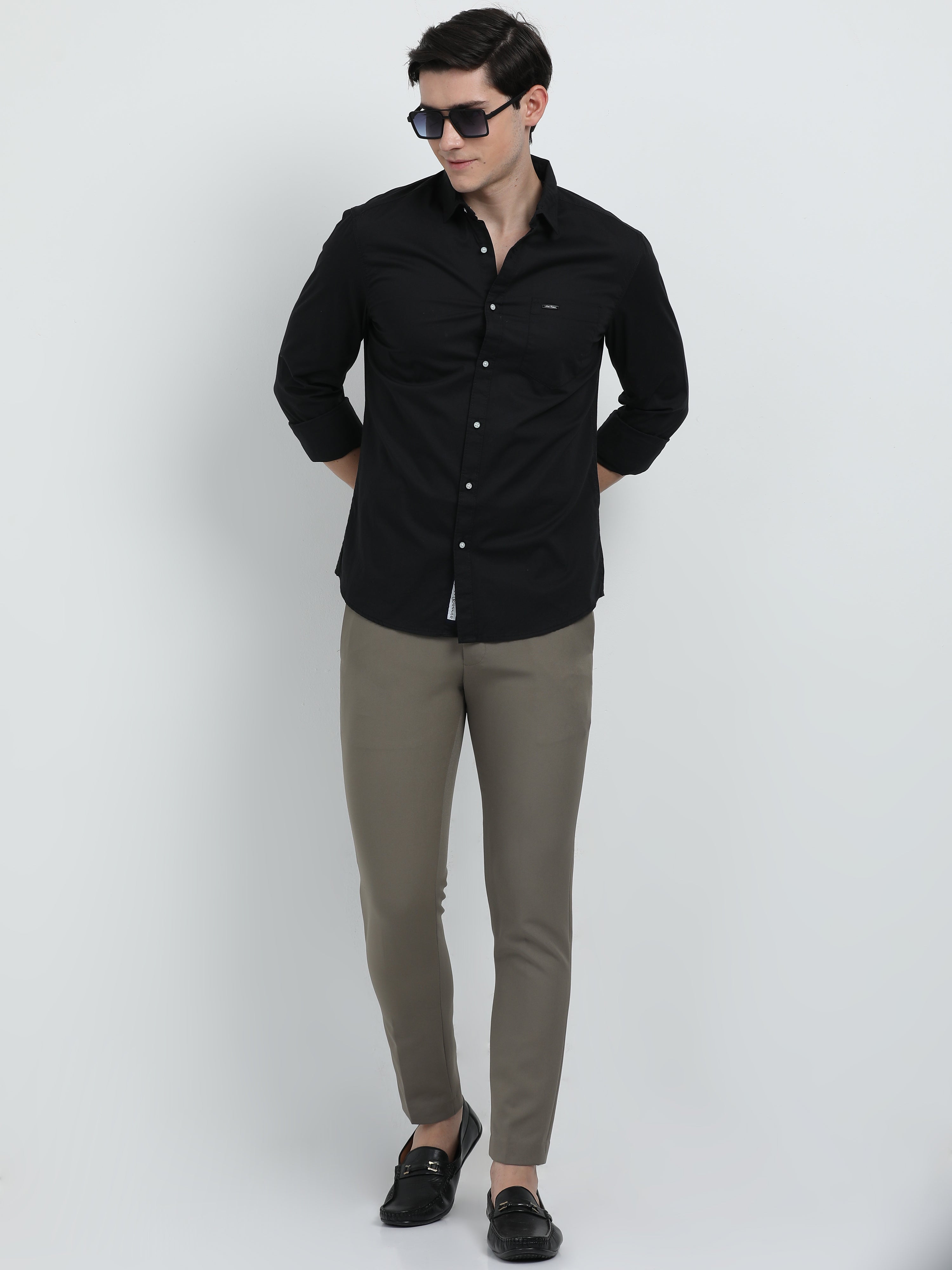 Indo Cotton Men's Solid Full Sleeve Casual Shirt