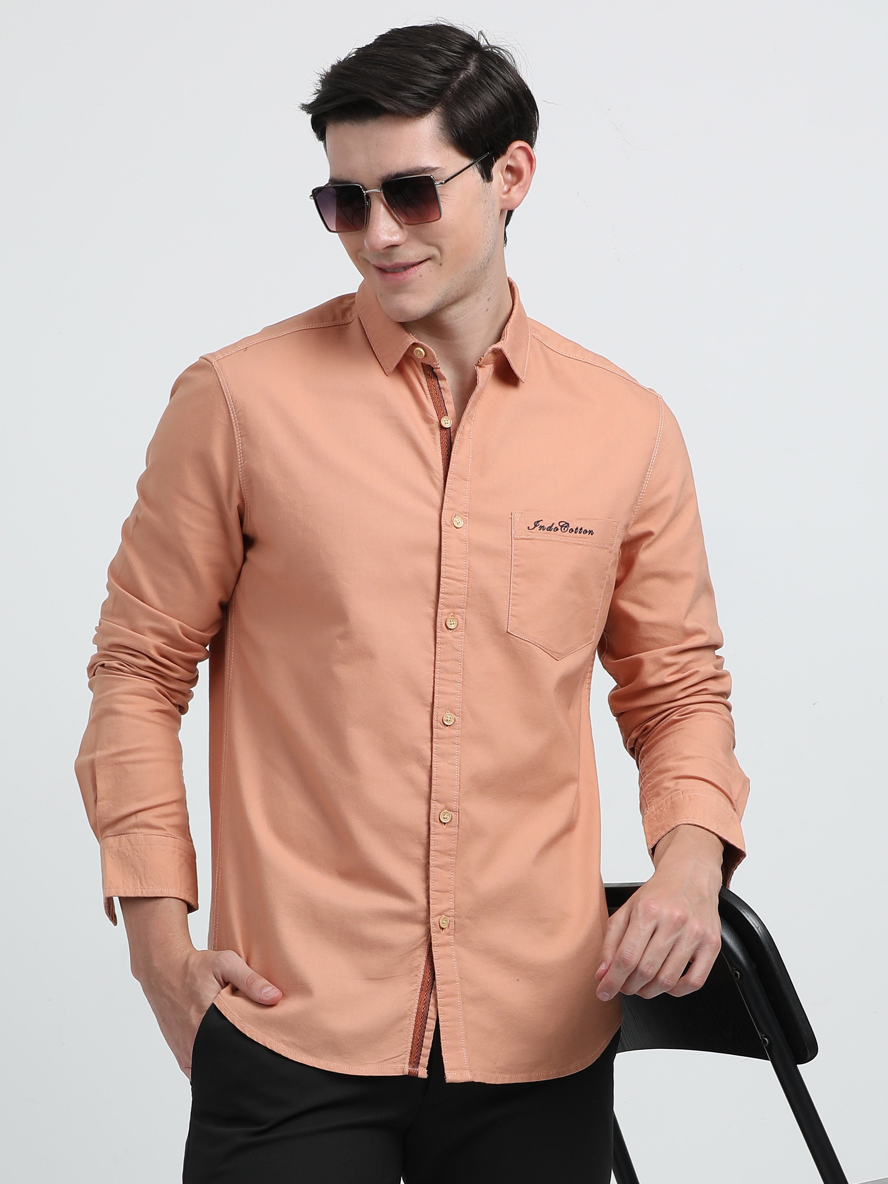 Indo Cotton Men's Full Sleeve Solid Casual Shirt