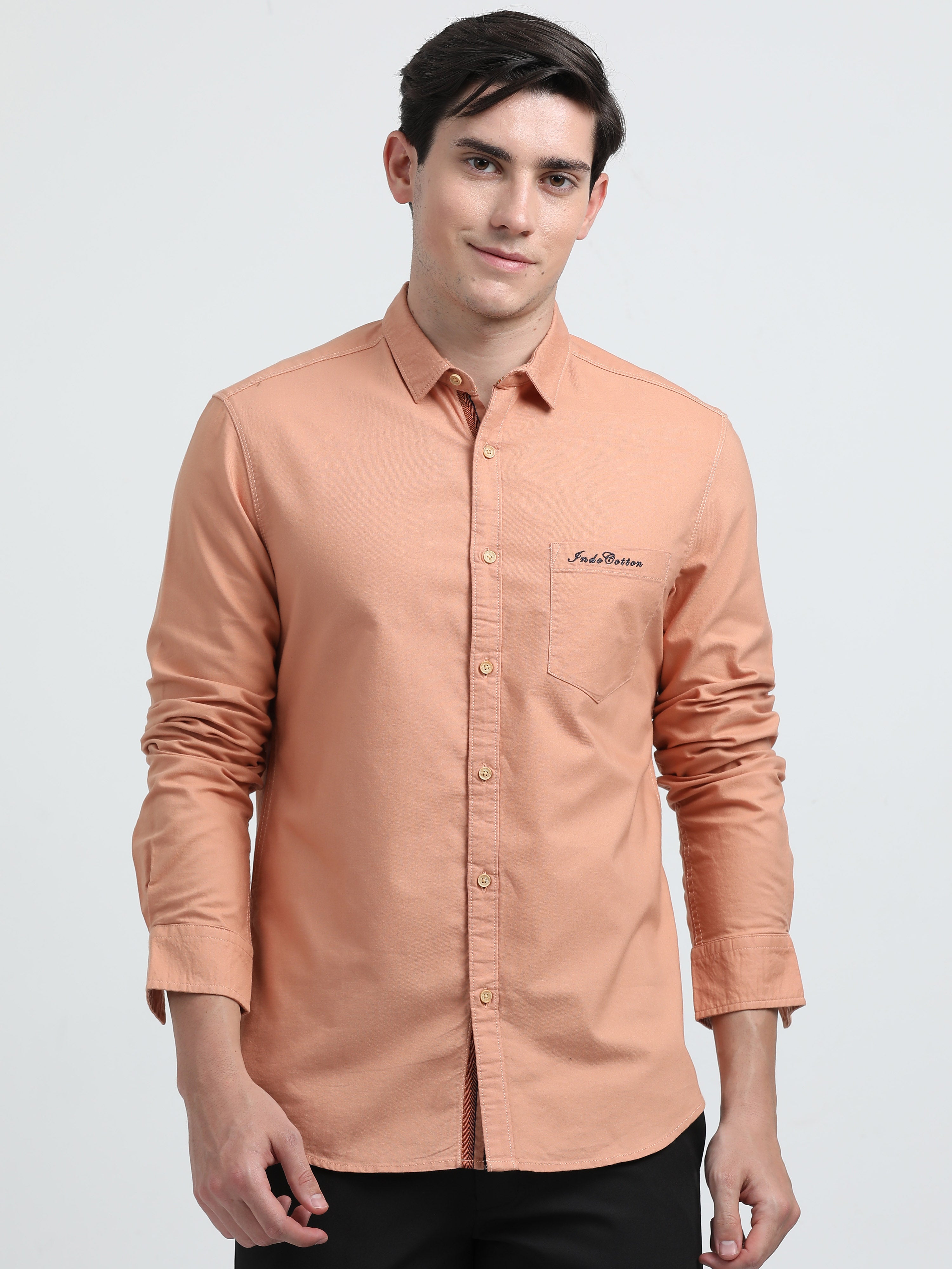 Indo Cotton Men's Full Sleeve Solid Casual Shirt