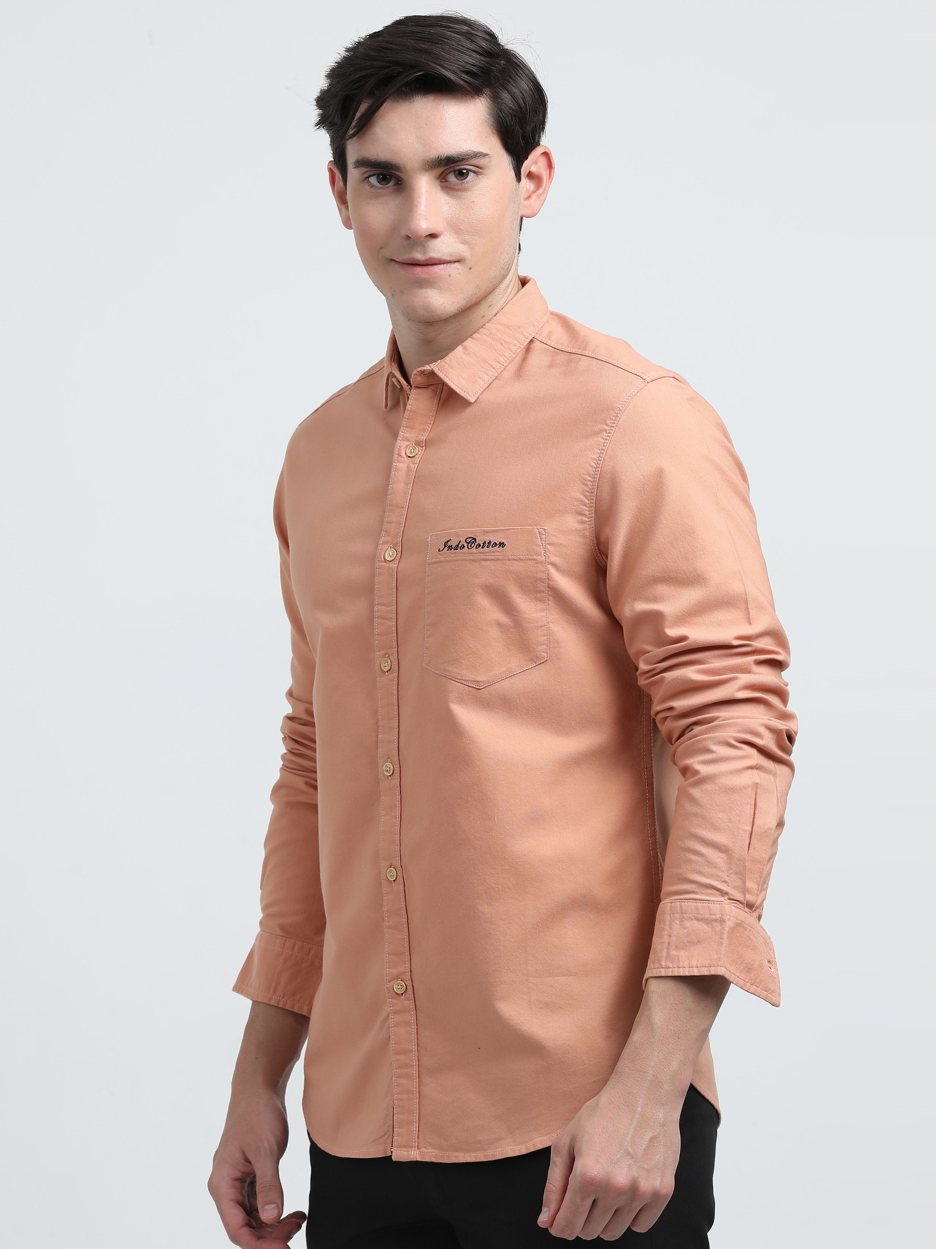 Indo Cotton Men's Full Sleeve Solid Casual Shirt