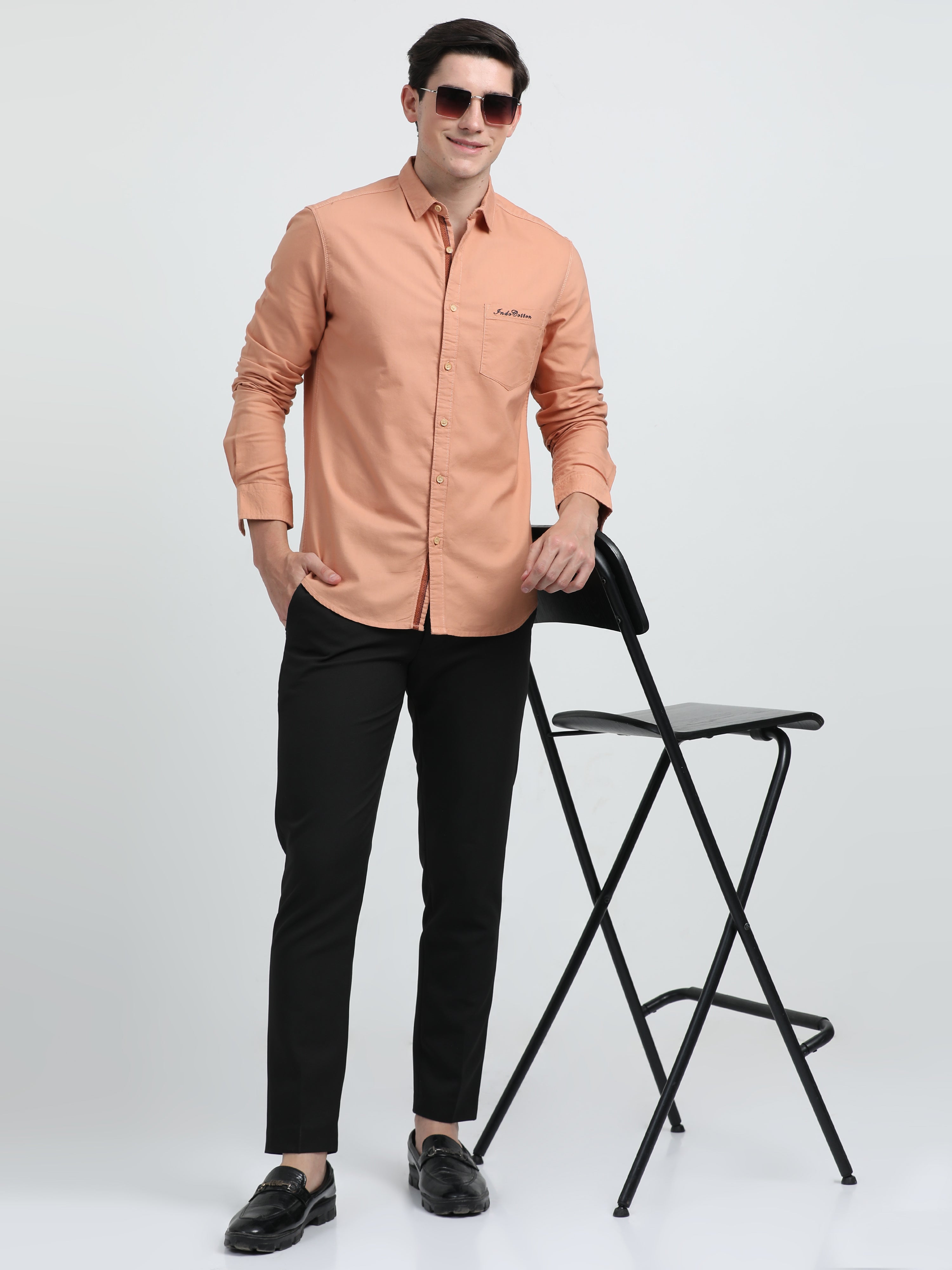 Indo Cotton Men's Full Sleeve Solid Casual Shirt