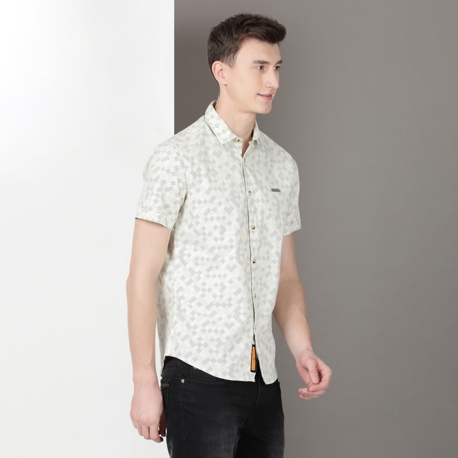 Glass Green Half Sleeve Printed Shirt
