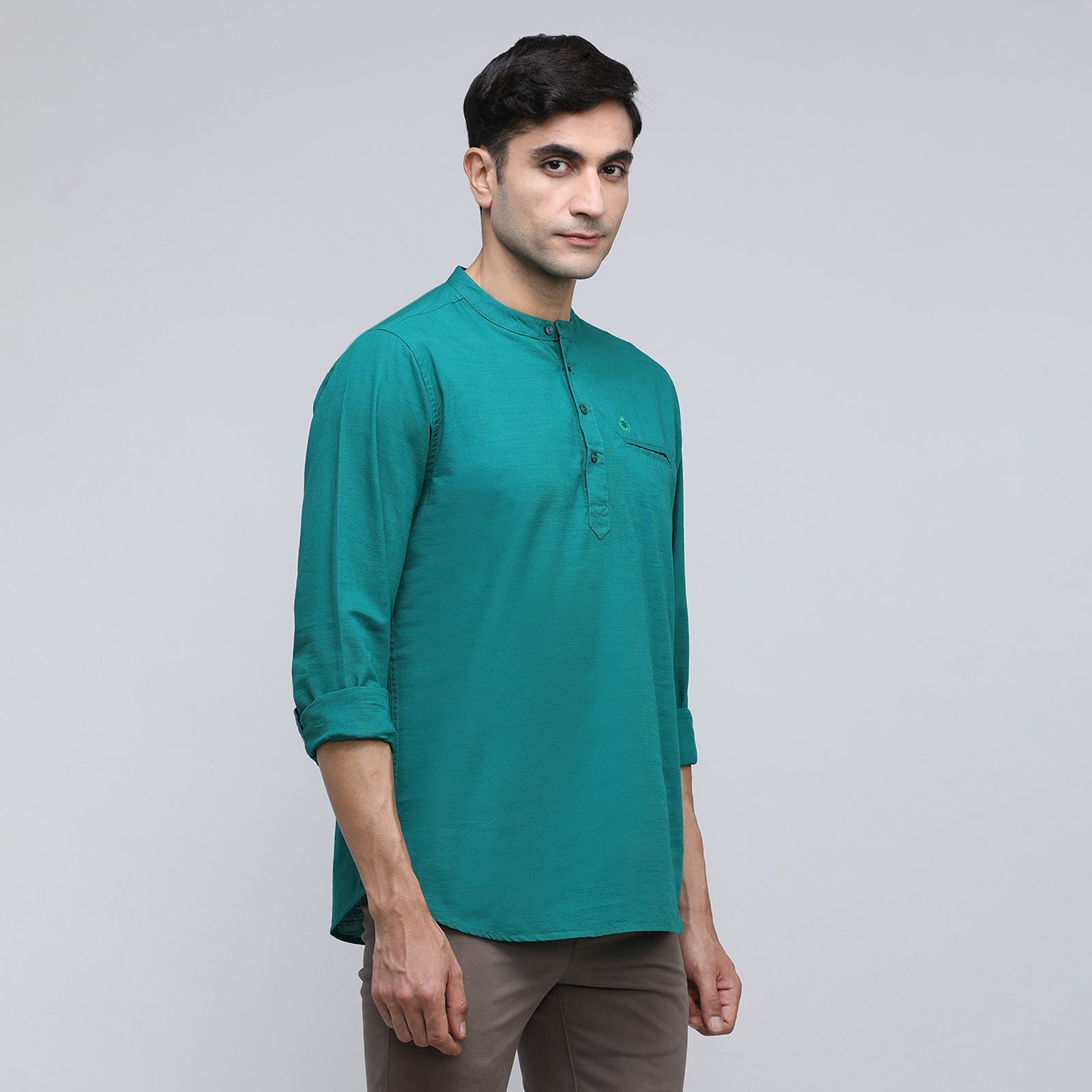 Indo cotton Men's Solid Full Sleeve Kurthi