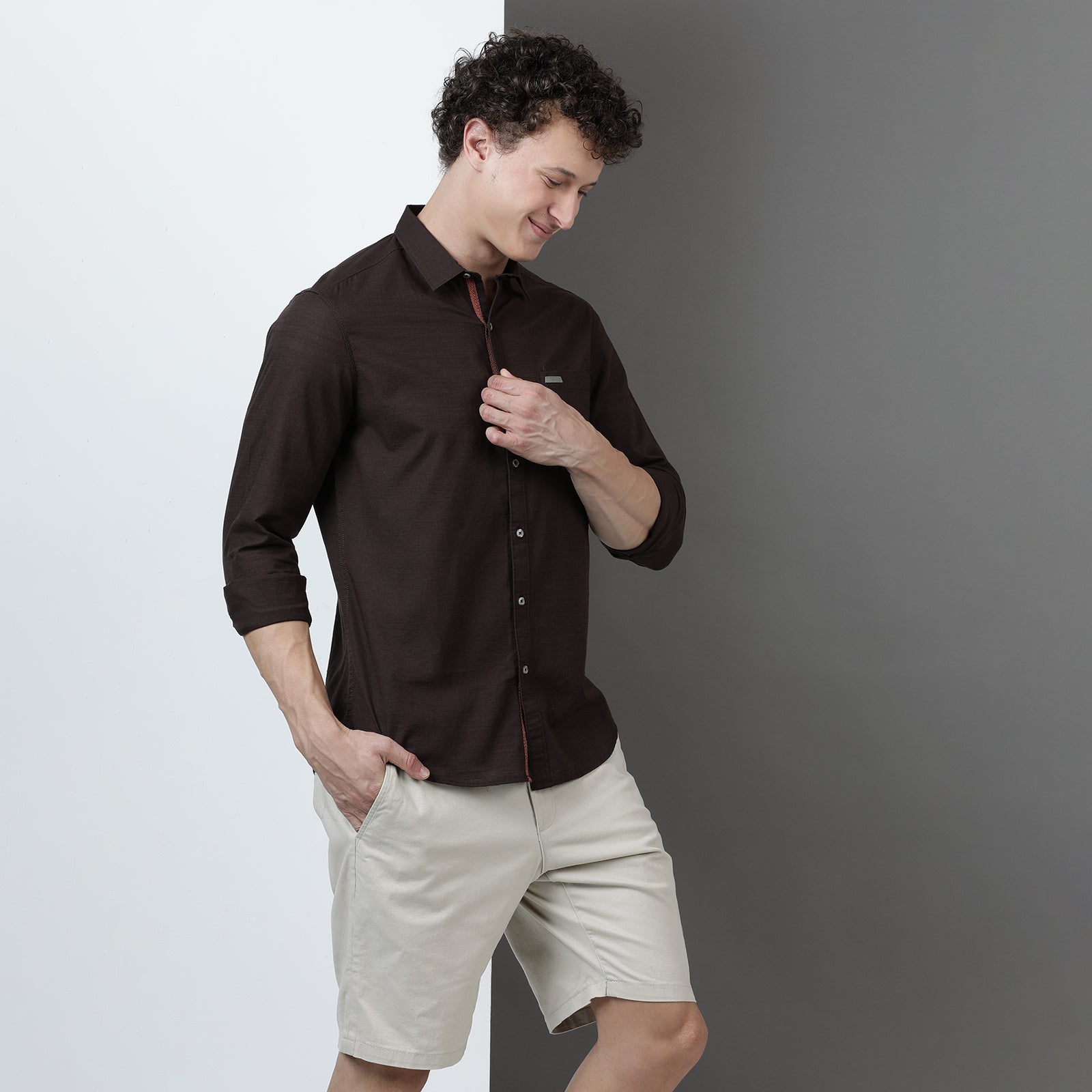 Coffee color Solid Full Sleeve Shirt