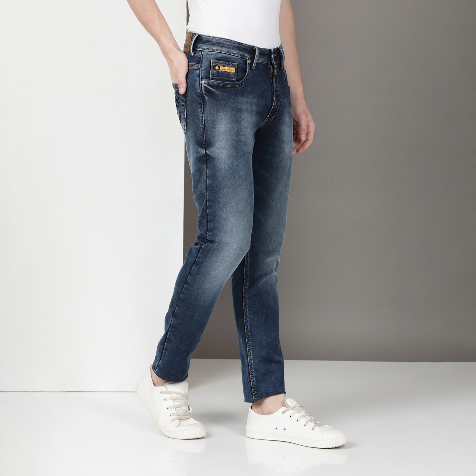 Mid Wash Navy Midrise Slim Fit Jeans