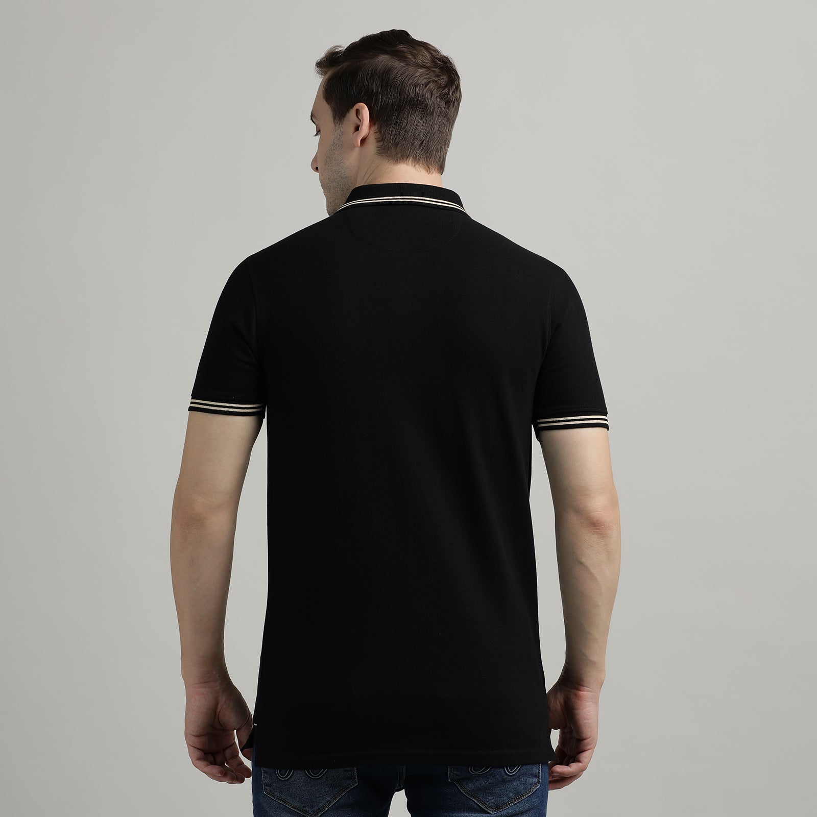 Polo T-Shirt Jet Black And Honey Peach Cut & Sew