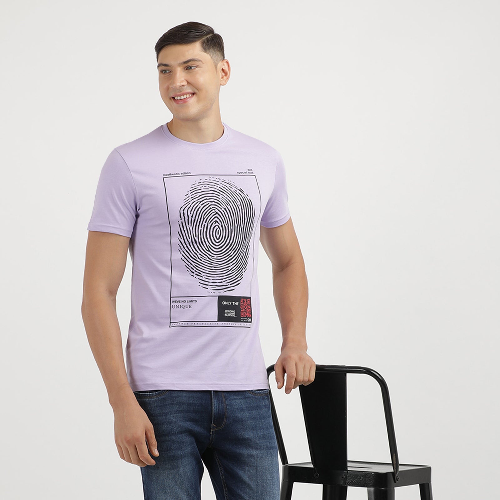 Lavender Authentic Edition Crew Neck Printed T-Shirt