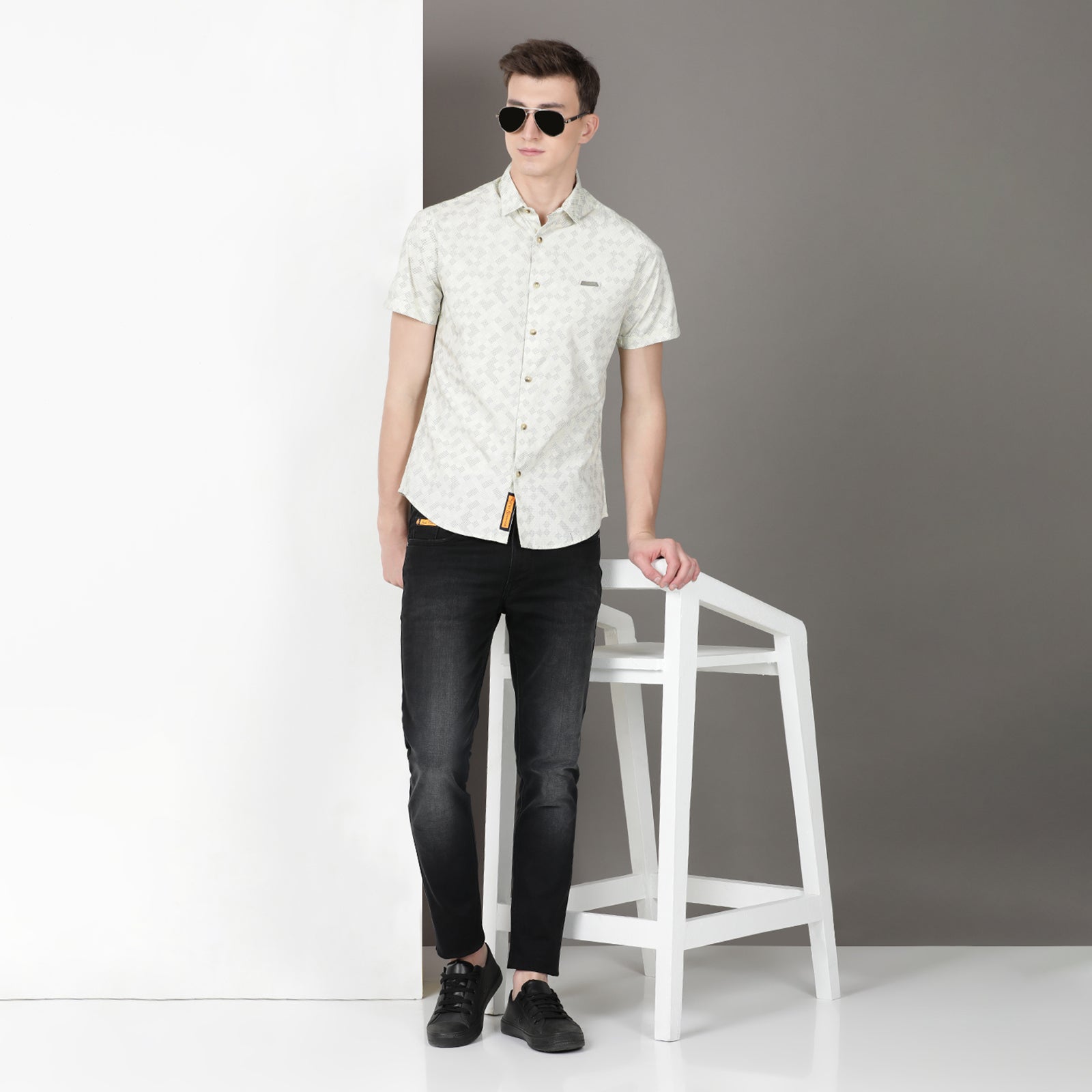 Glass Green Half Sleeve Printed Shirt