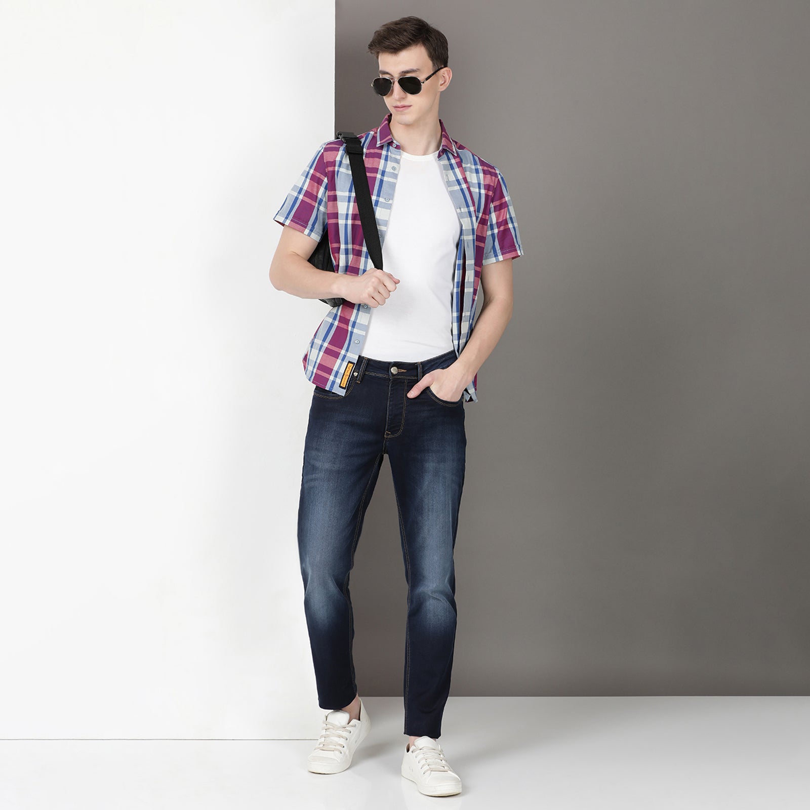 Light Wash Navy Midrise Slim Fit Jeans
