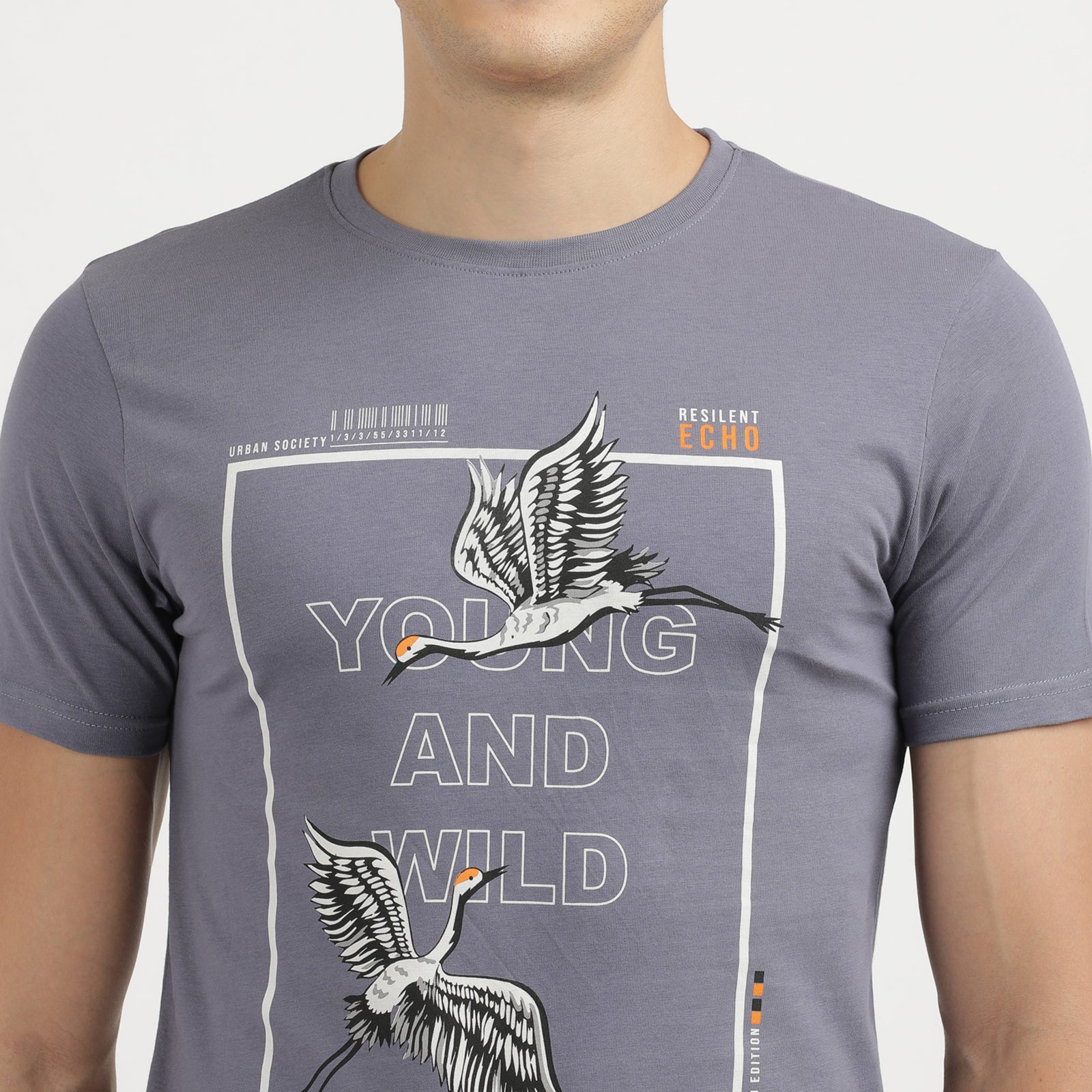 Men's Grisaille Young And Wild Crew Neck Printed T-Shirt