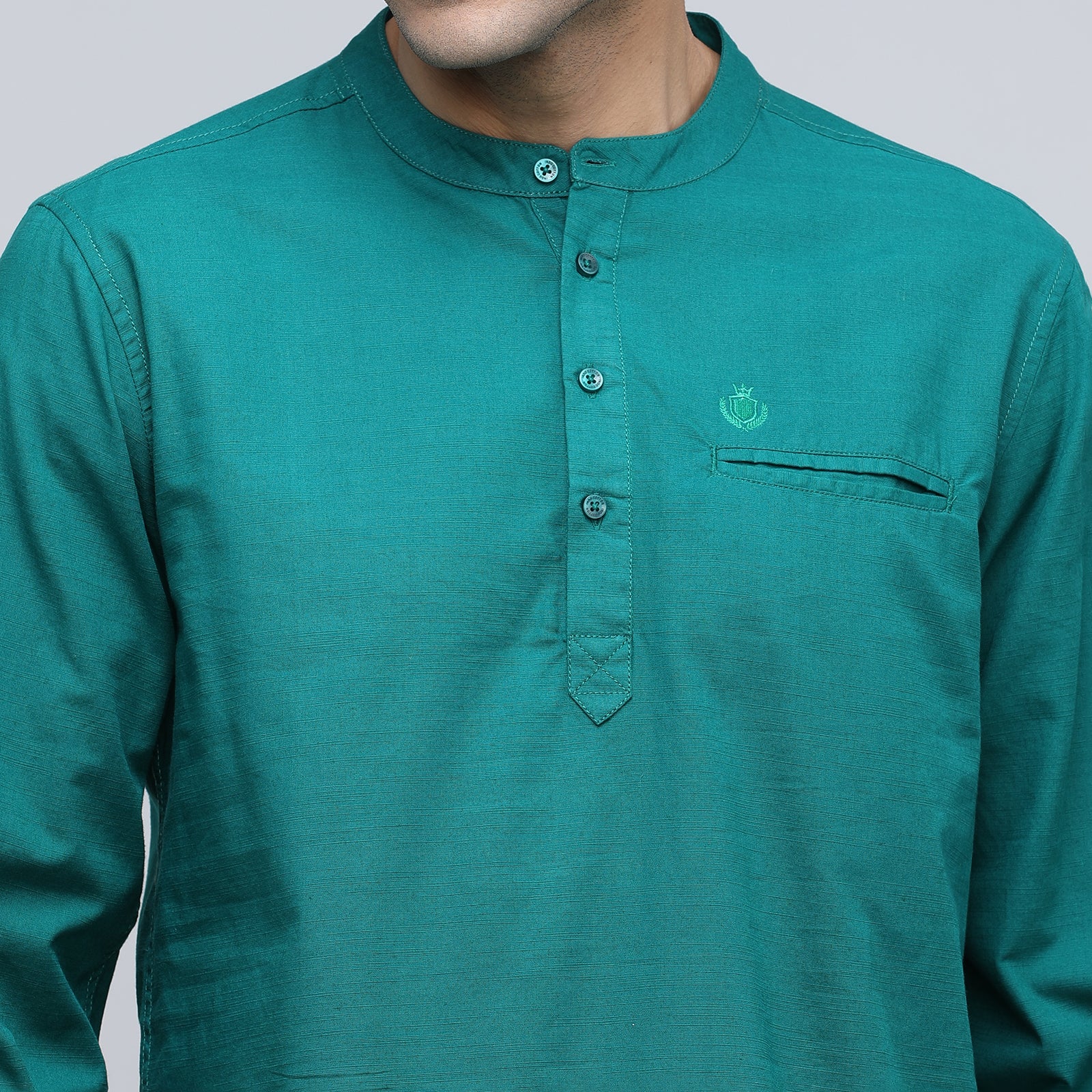 Indo cotton Men's Solid Full Sleeve Kurthi