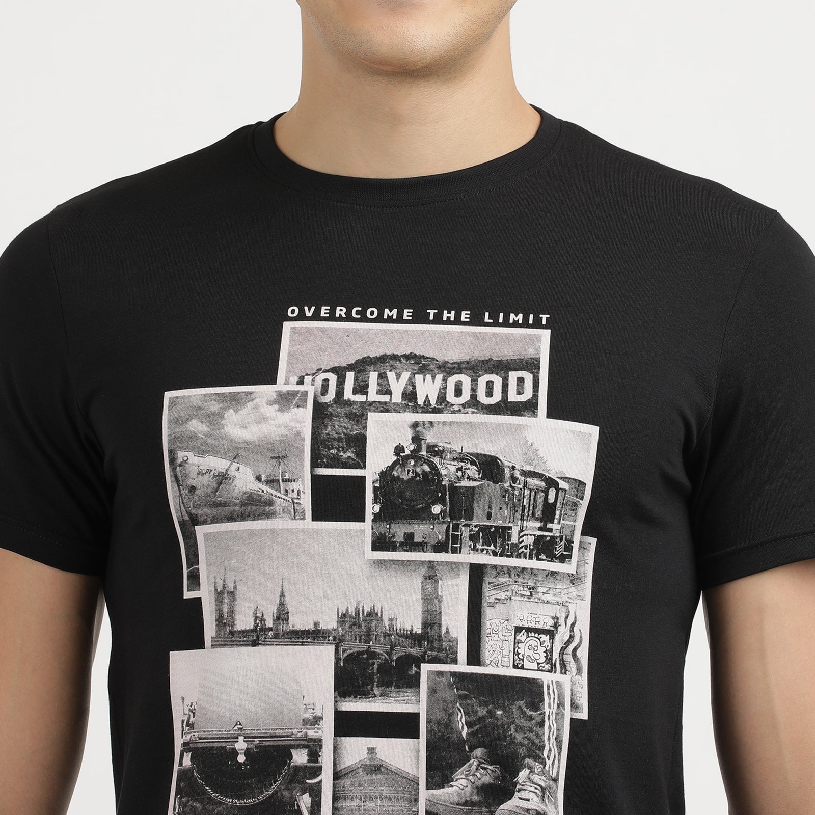 Men's Jet Black Over The Limit Lazy Week Round Neck Graphic Printed T-Shirt