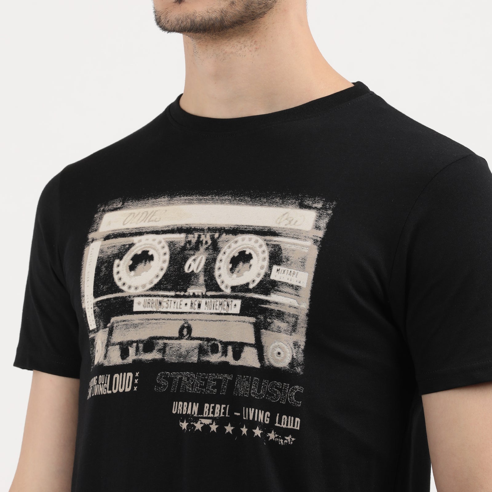 Jet Black Men's Retro Cassette Tape Graphic Tee