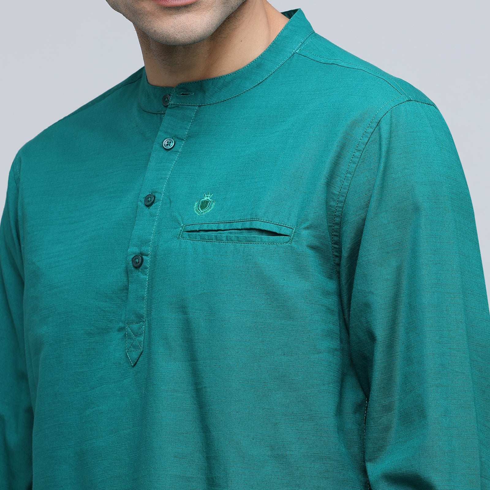 Indo cotton Men's Solid Full Sleeve Kurthi