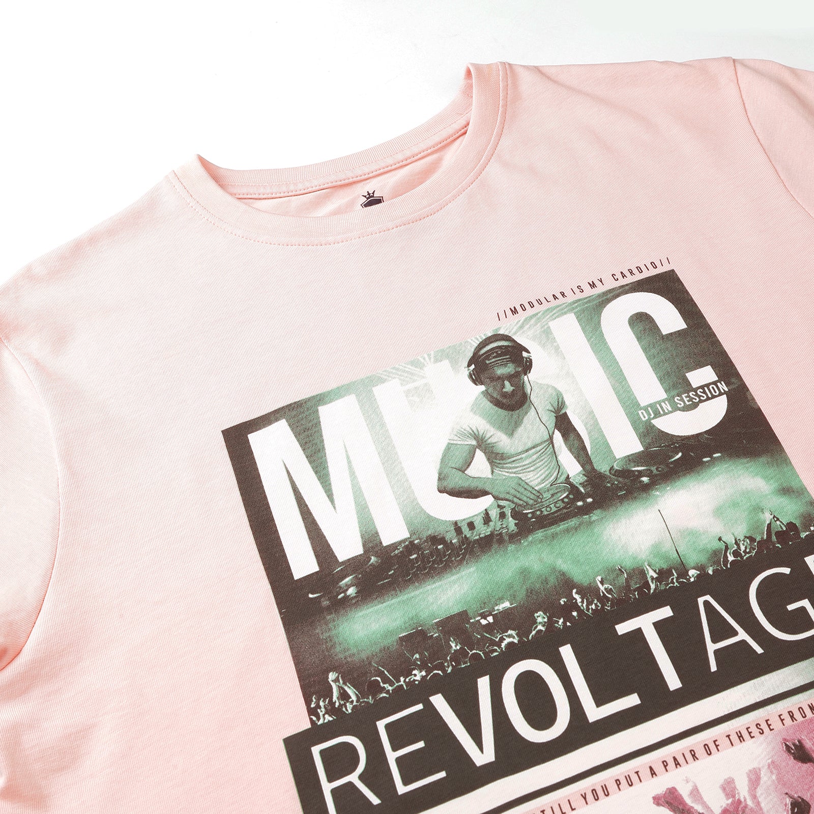 Men's Impatiens Pink Music Re voltage Progressive Electro Crew Neck Graphic Printed T-Shirt
