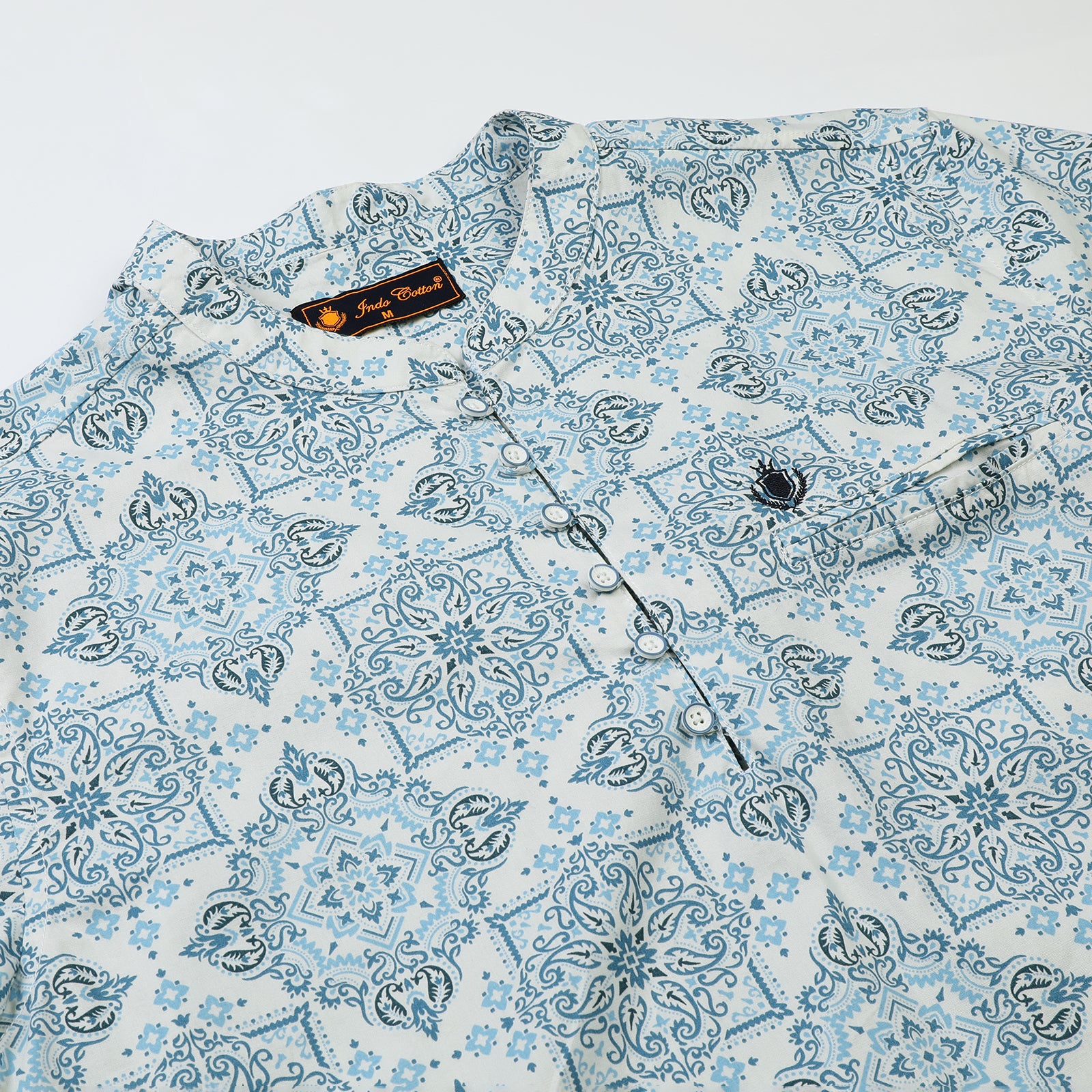 Men's Blue Coloured Floral Printed Half Sleeve Kurthi