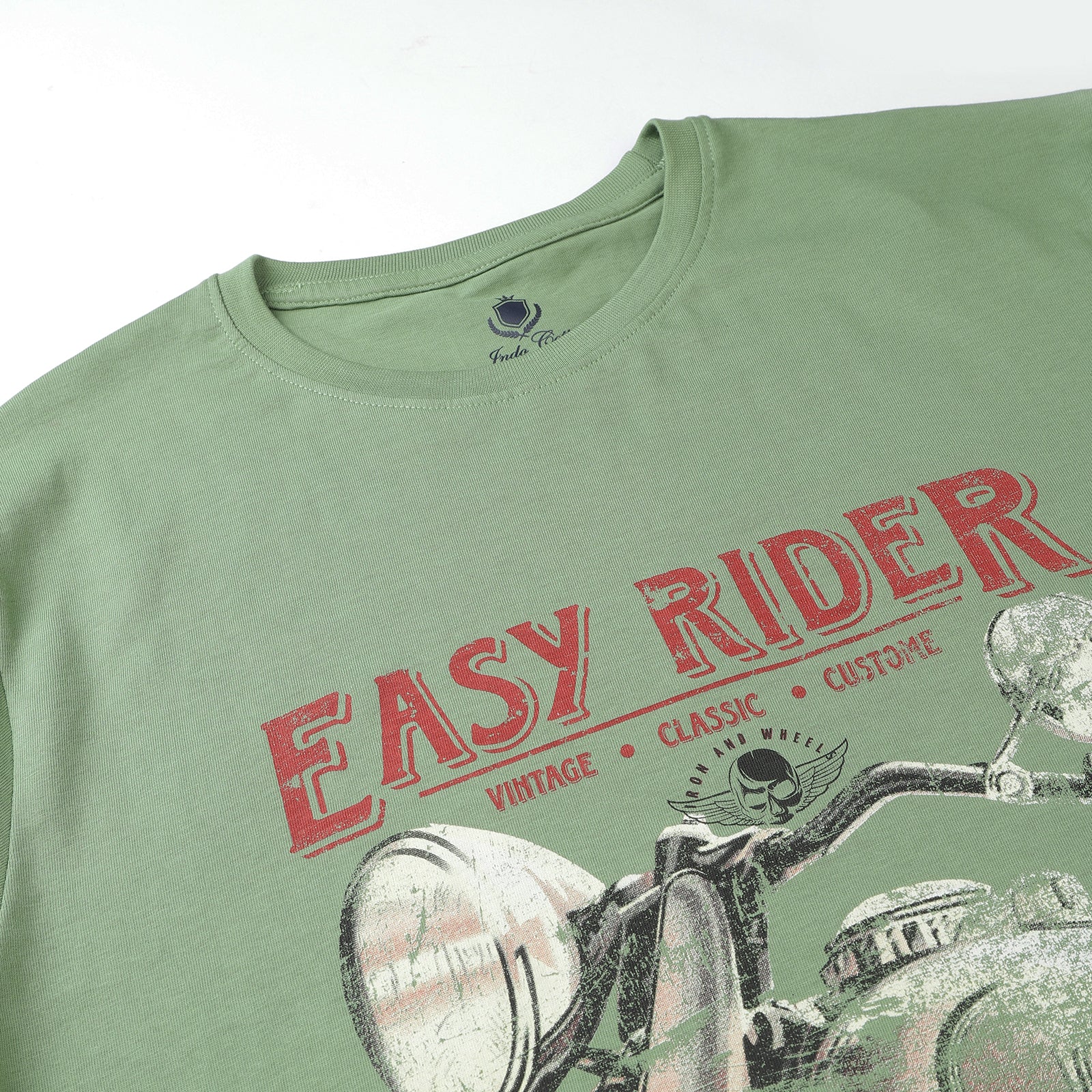 Men's Turf Green Easy Rider Vintage Classic Round Neck Printed T-Shirt