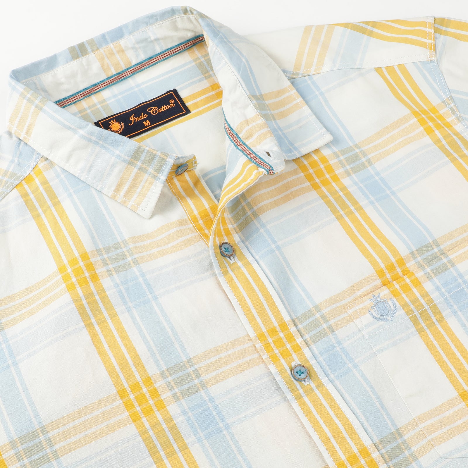 Men's Yellow and Light Blue Plaid Button Down Shirt