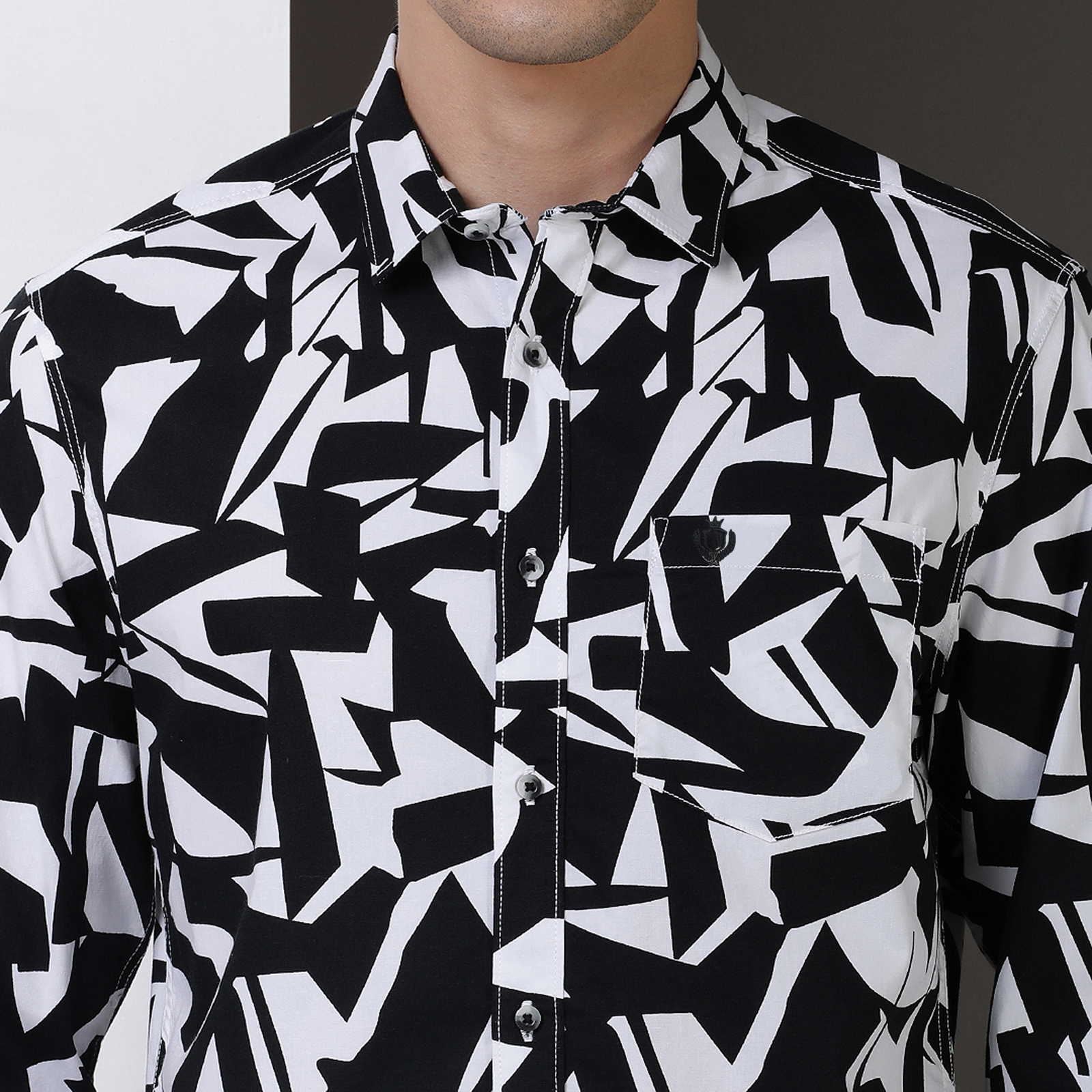 Indo Cotton Black & White printed full sleeve shirt