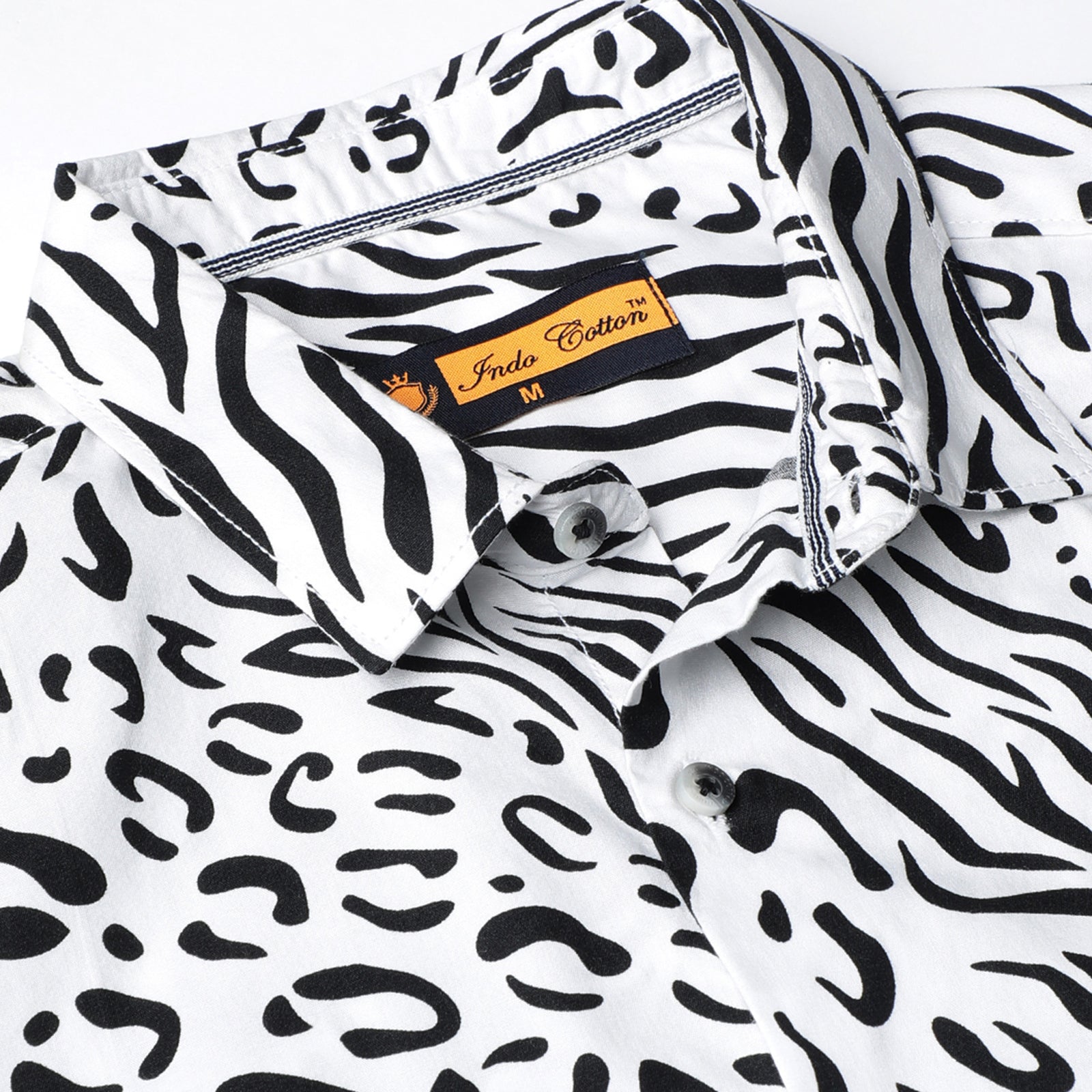 Indo Cotton Men's Black & White Print Half Sleeve Shirt