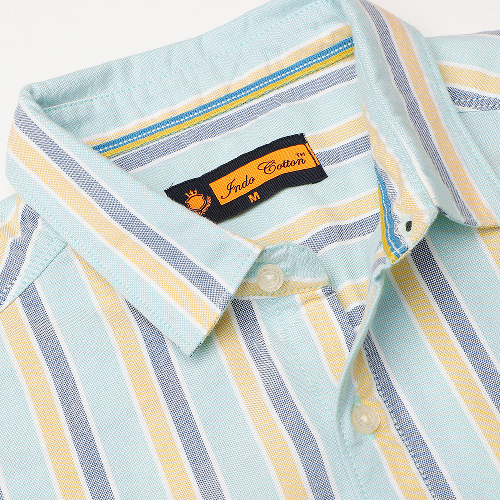 Indo Cotton Men's Green & navy yarn dyed full sleeve shirt