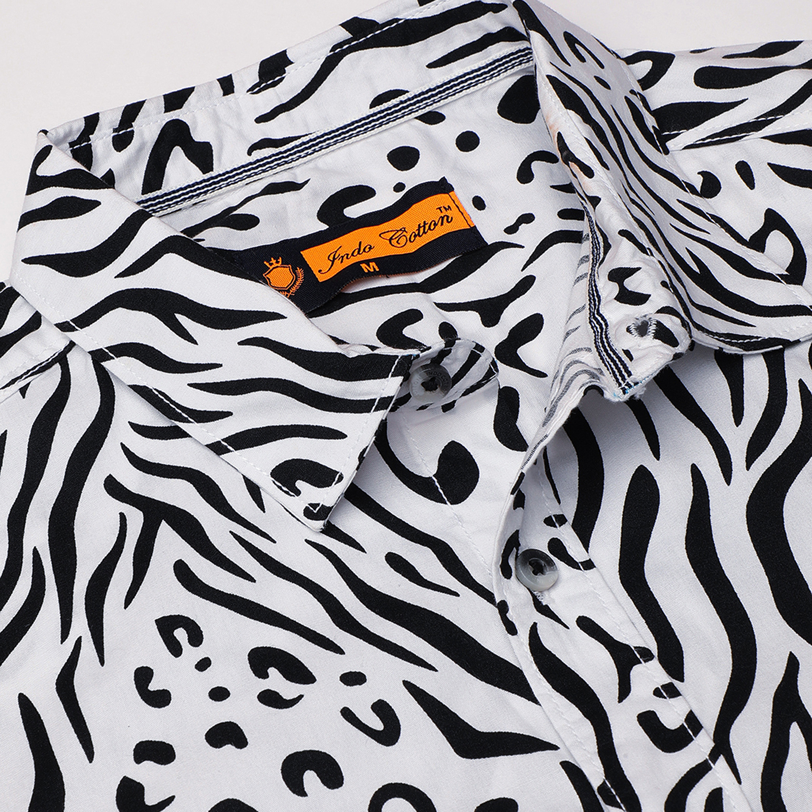 Indo Cotton Men's Black & White Printed Full Sleeve Shirt