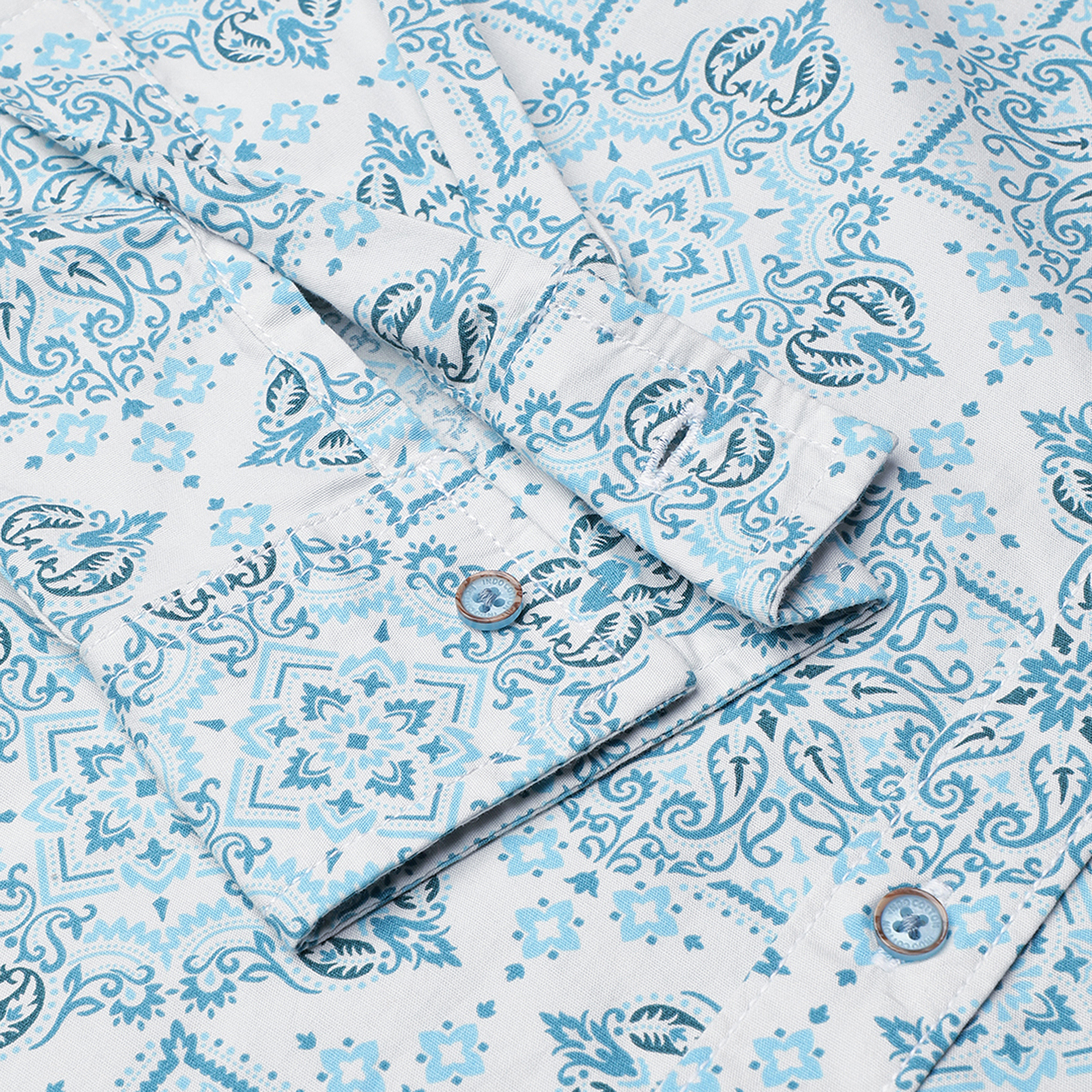 Indo Cotton Men's Teal & Blue Printed Full Sleeve Shirt