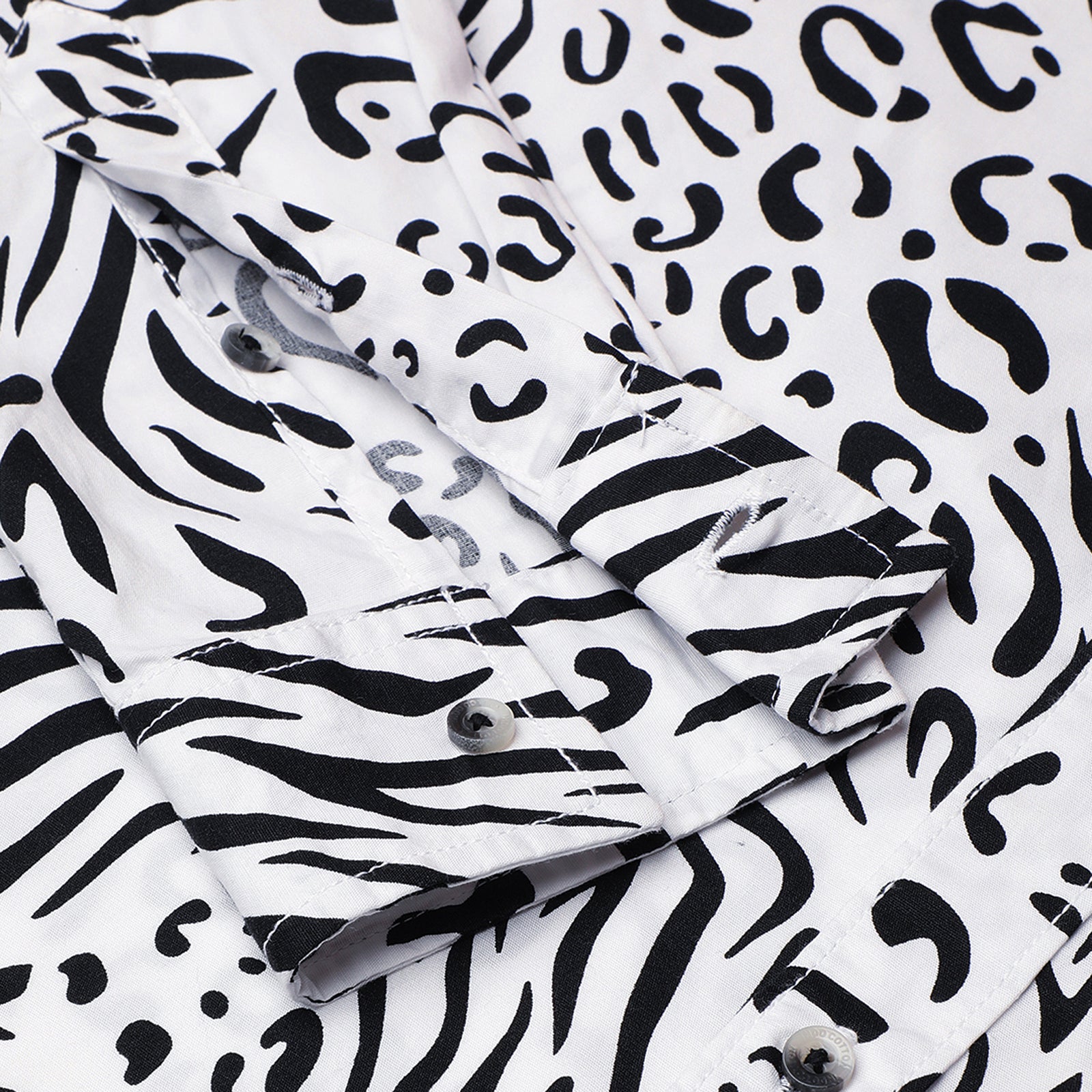 Indo Cotton Men's Black & White Printed Full Sleeve Shirt