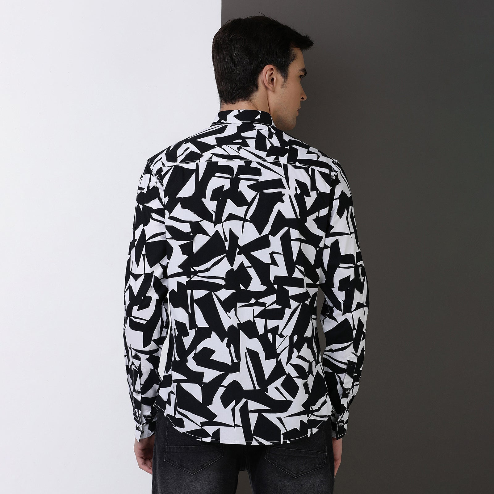 Indo Cotton Black & White printed full sleeve shirt