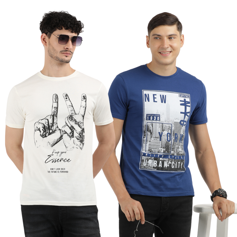 Men's Keep Your Essence & New York Urban City Round Neck Graphic Printed T-Shirt Pack of 2