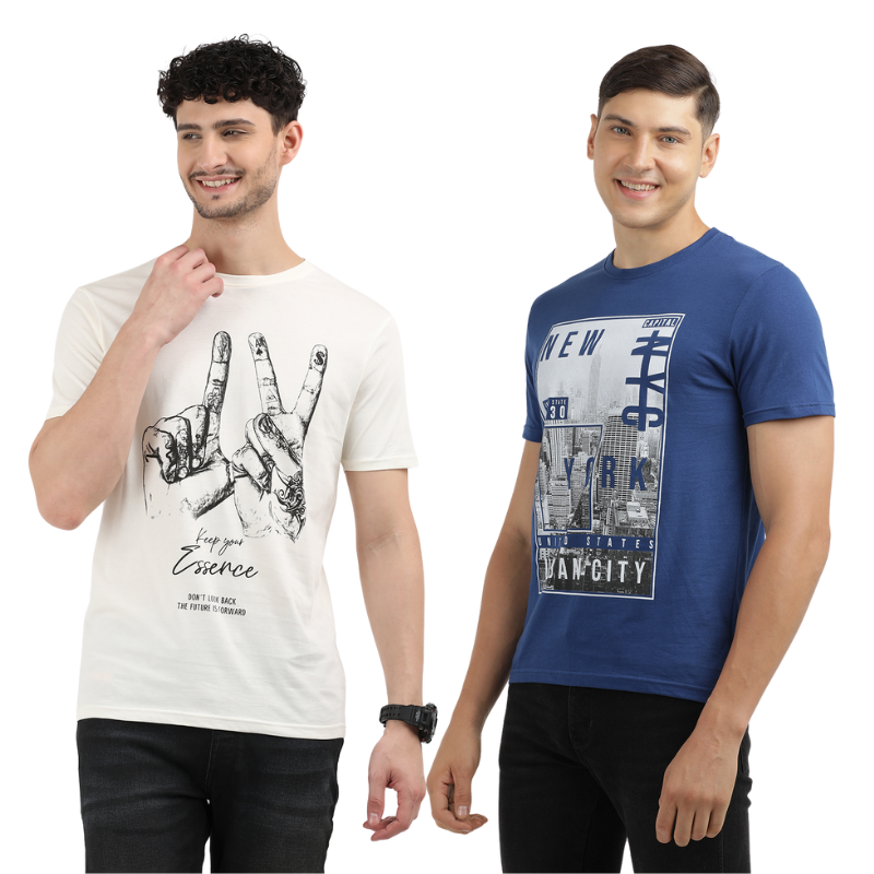 Men's Keep Your Essence & New York Urban City Round Neck Graphic Printed T-Shirt Pack of 2