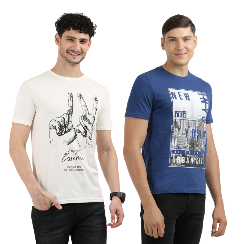 Men's Keep Your Essence & New York Urban City Round Neck Graphic Printed T-Shirt Pack of 2