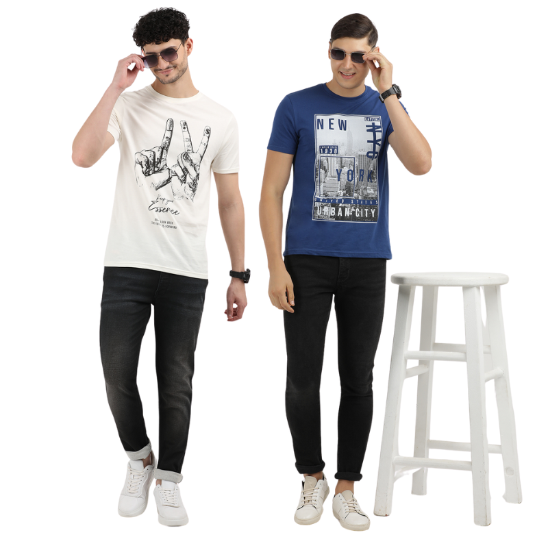 Men's Keep Your Essence & New York Urban City Round Neck Graphic Printed T-Shirt Pack of 2