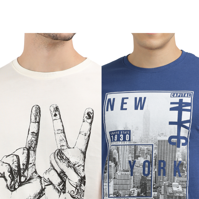 Men's Keep Your Essence & New York Urban City Round Neck Graphic Printed T-Shirt Pack of 2